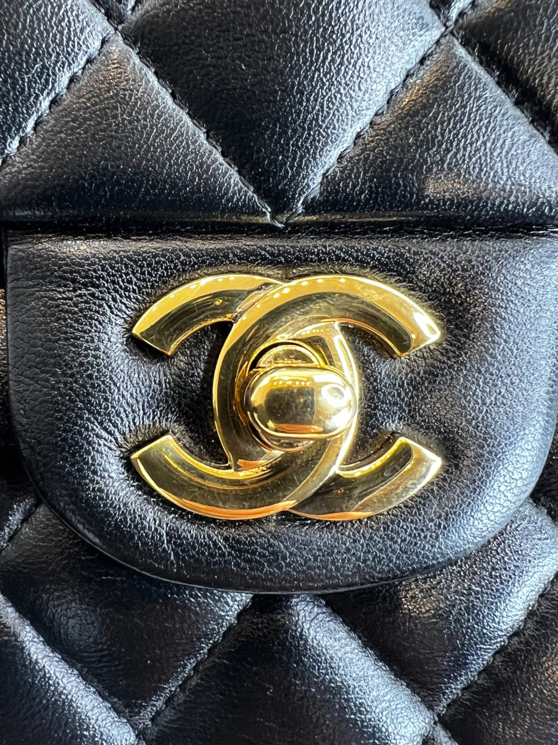 Chanel Black Lambskin Leather Medium Double Flap