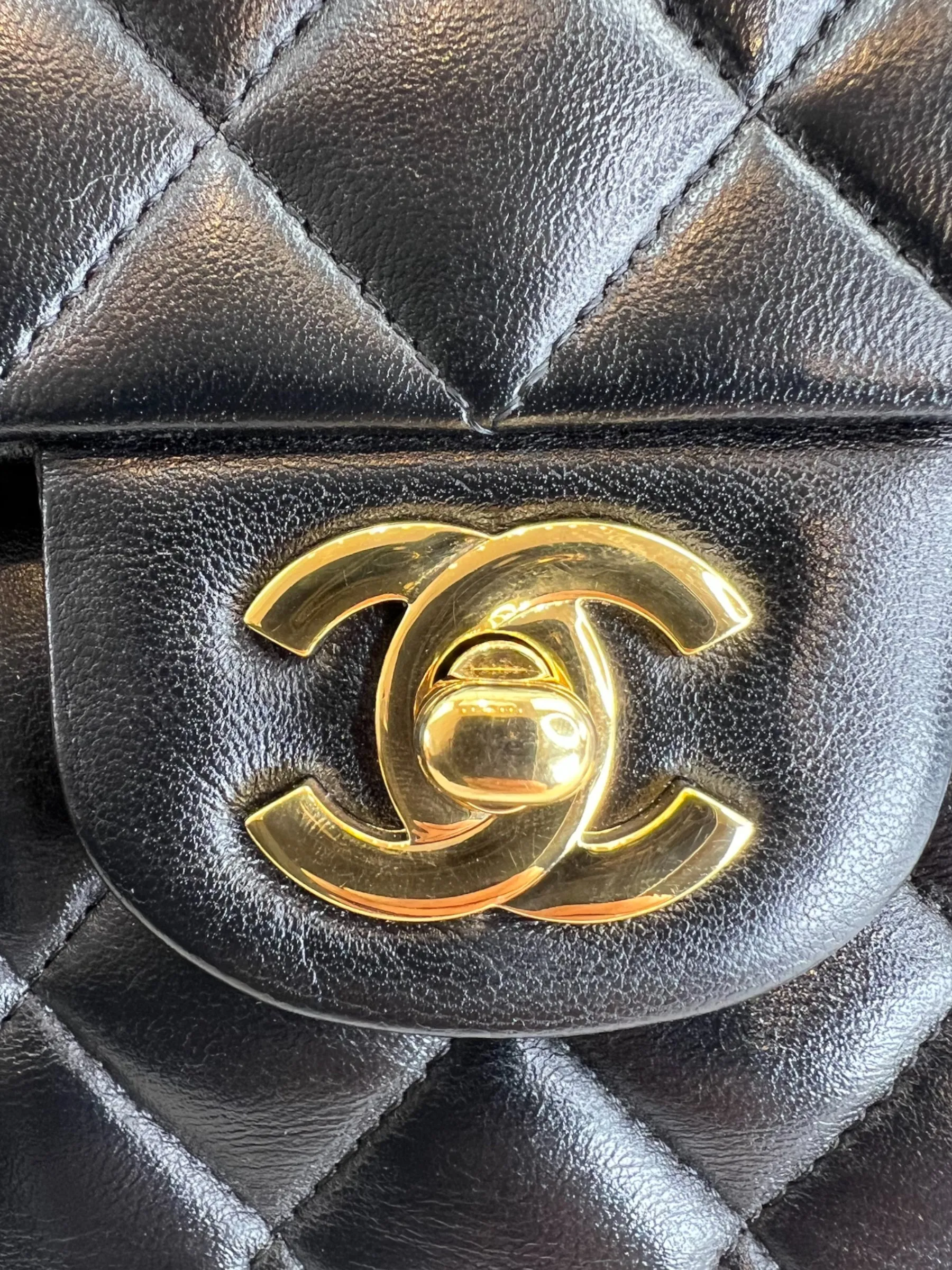 Chanel Black Lambskin Leather Medium Double Flap