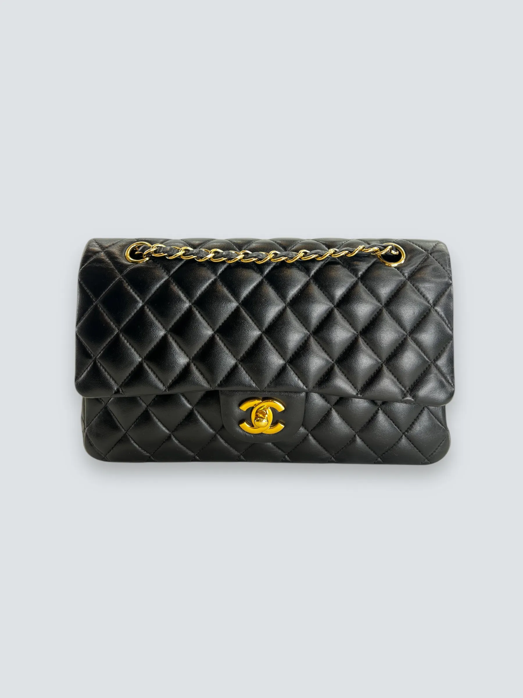 Chanel Black Lambskin Leather Medium Double Flap