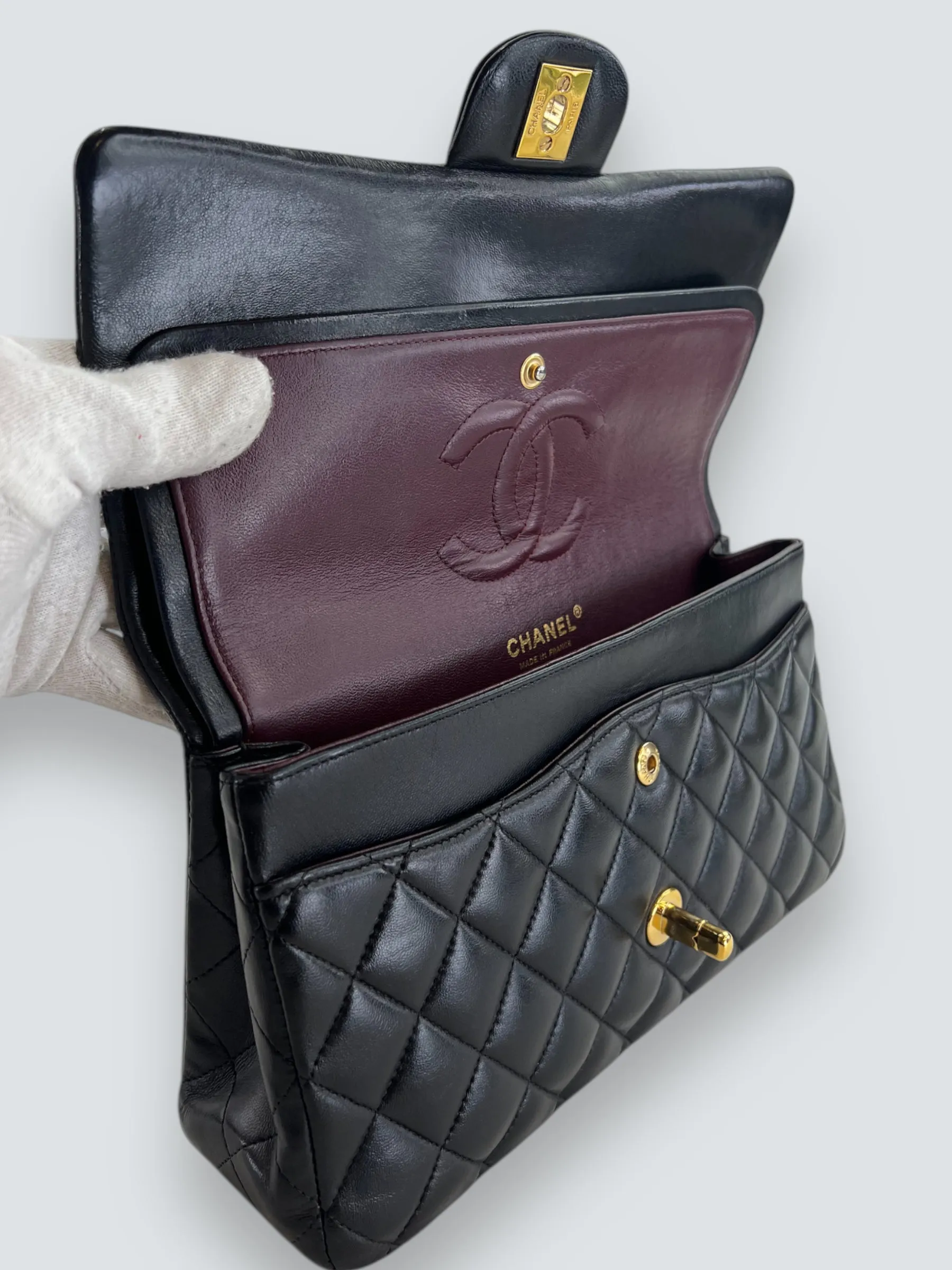 Chanel Black Lambskin Leather Medium Double Flap