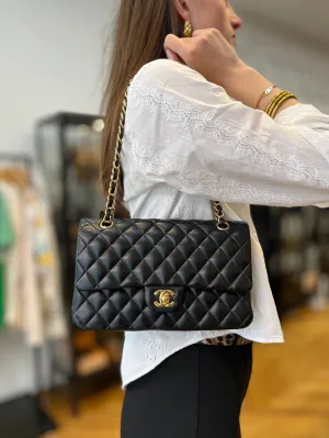 Chanel Black Lambskin Leather Medium Double Flap