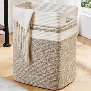 Cherishgard 16x13x22 Cotton Woven Rope Laundry Hamper, Yellow-One