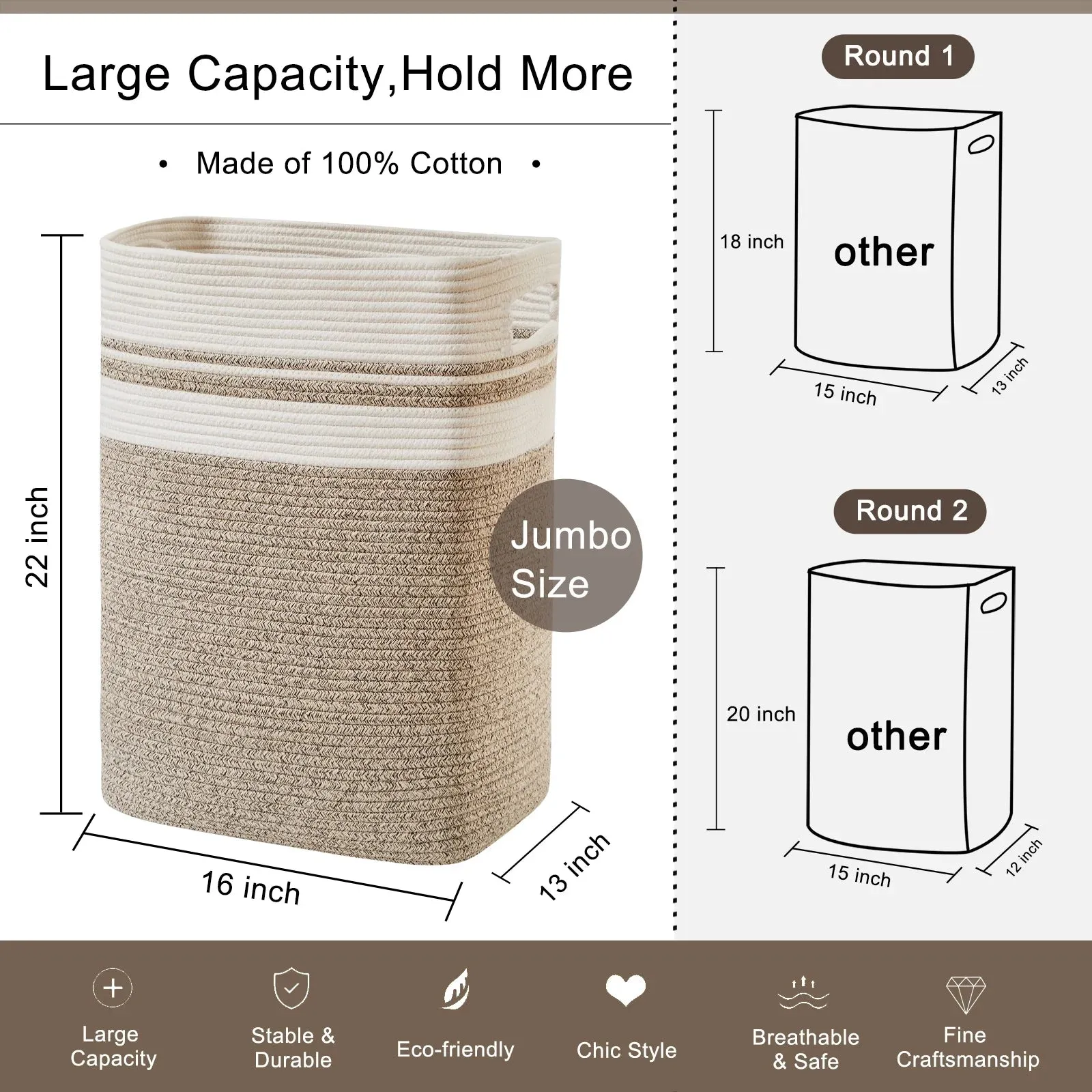Cherishgard 16x13x22 Cotton Woven Rope Laundry Hamper, Yellow-One