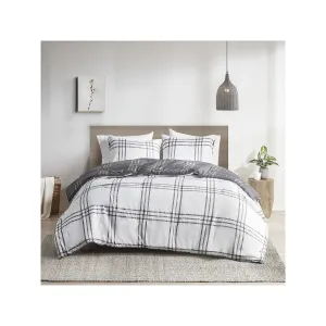 Clean Spaces Nathan 3 Piece Plaid Reversible Comforter Set - WHITE GRAY ONE SIZE