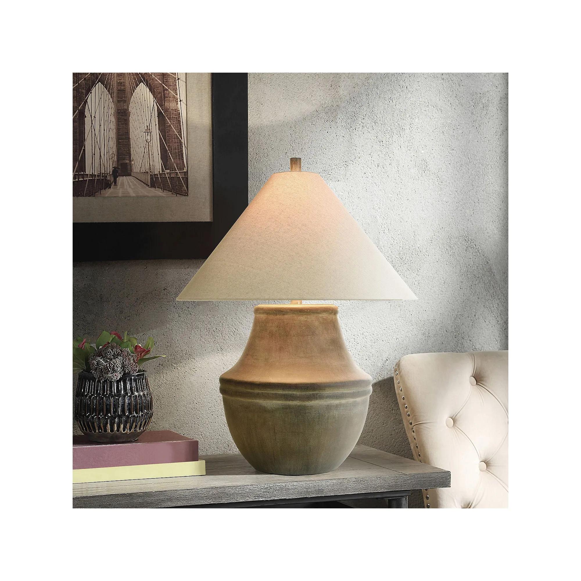 Collective Design By Stylecraft Large Pottery Coolie Shade Table Lamp TL332591JCDS - WASHED BRONZE ONE SIZE