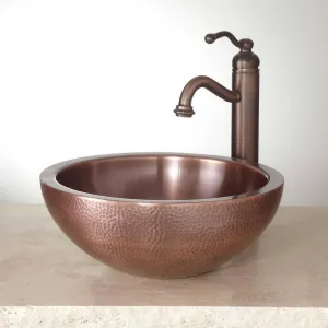 Copper Wash Basin Hammered Exterior Double Wall EMB Sink - 14" x 5" - IAPMO Cert.