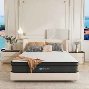 Crayan CYWM02 Queen Mattress, 12" Memory Foam Mattress Innerspring Hybrid Mattress in a Box