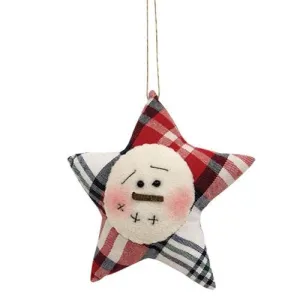 *Crimson Plaid Snowman Star Ornament