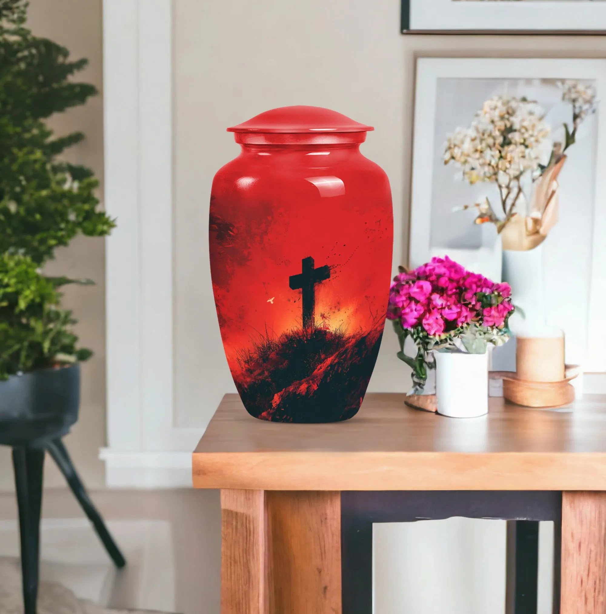 Cross and Burial Custom Cremation Urn For A Special Memorial