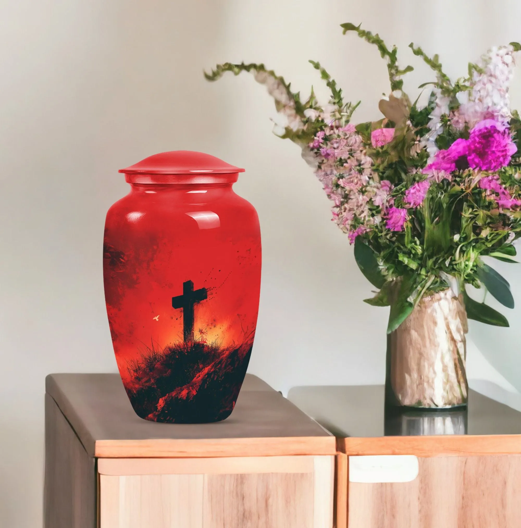 Cross and Burial Custom Cremation Urn For A Special Memorial