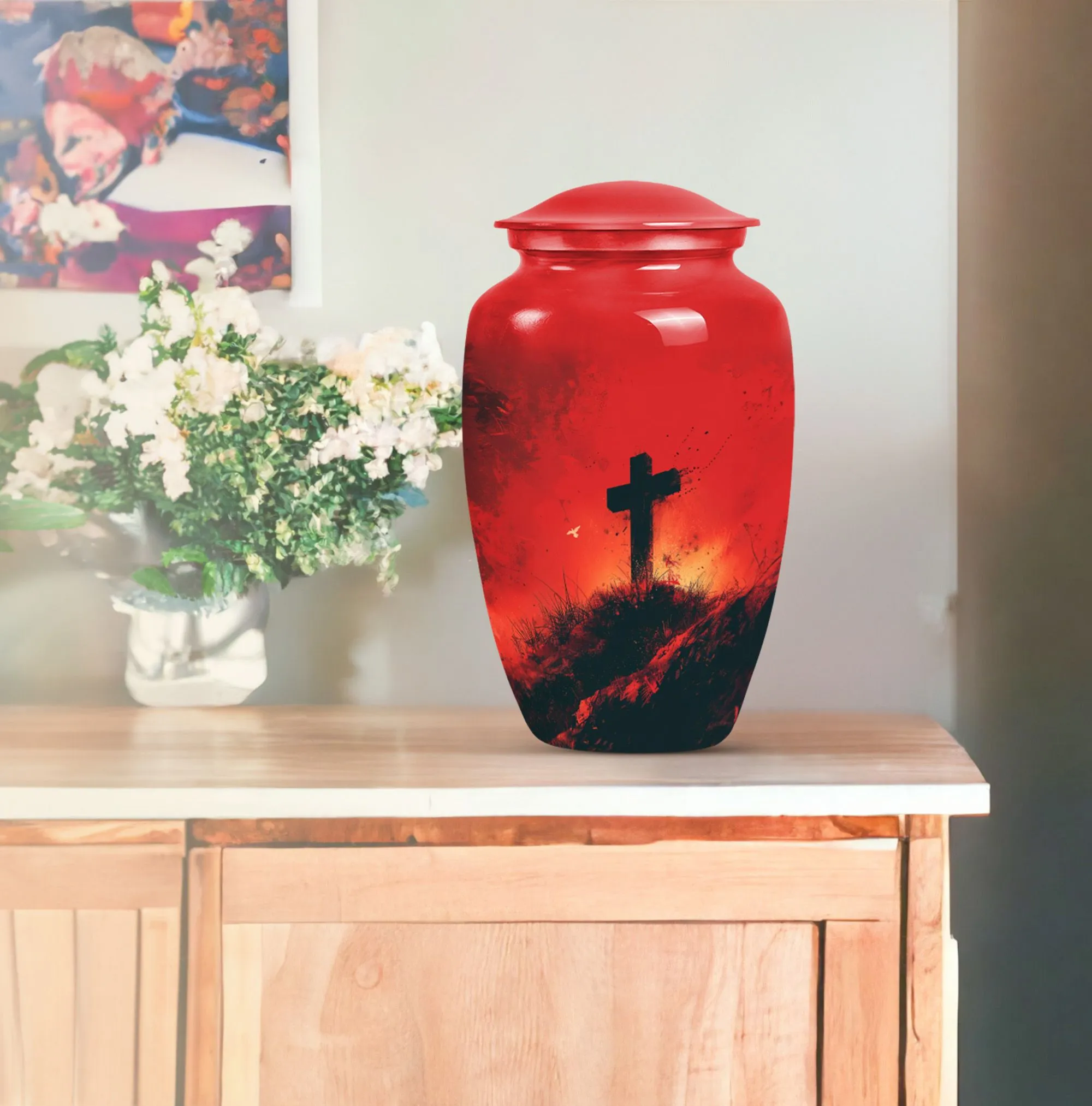 Cross and Burial Custom Cremation Urn For A Special Memorial