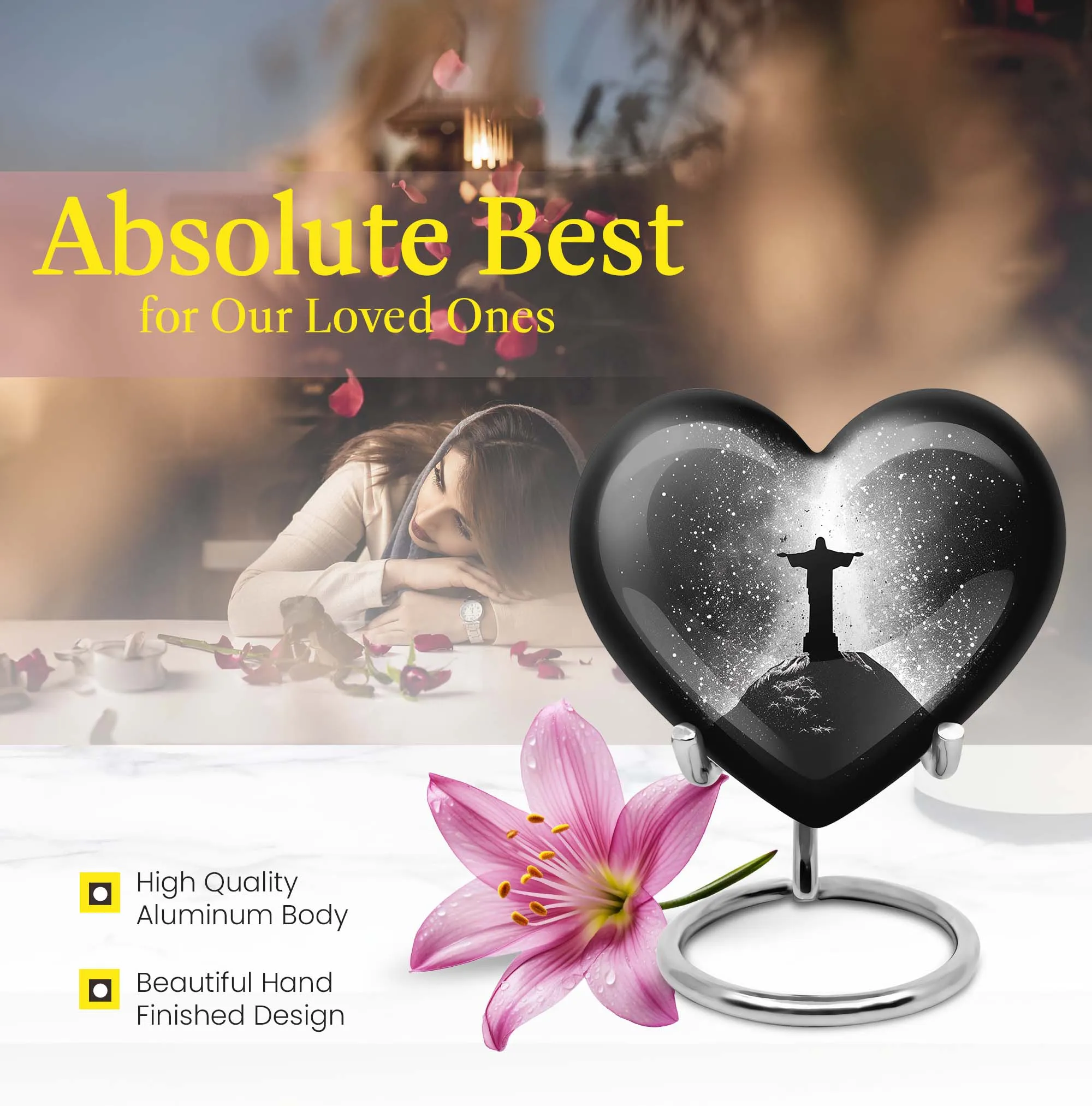 Cross Urn Cremation for Male Ashes - Memorial Heart Urn