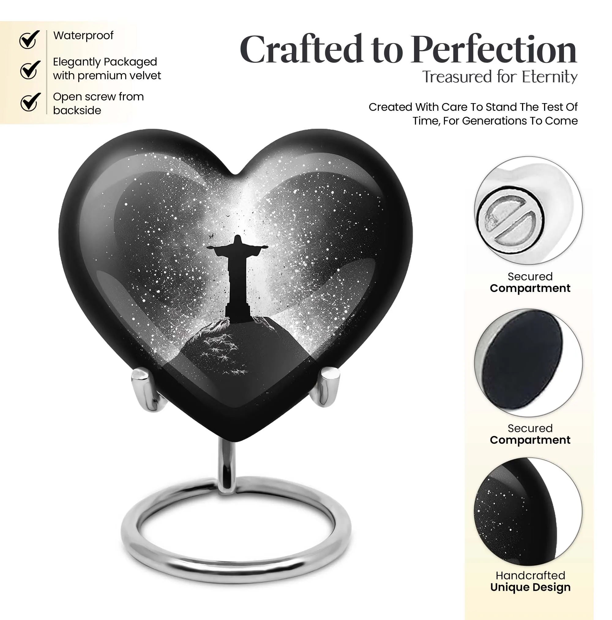 Cross Urn Cremation for Male Ashes - Memorial Heart Urn