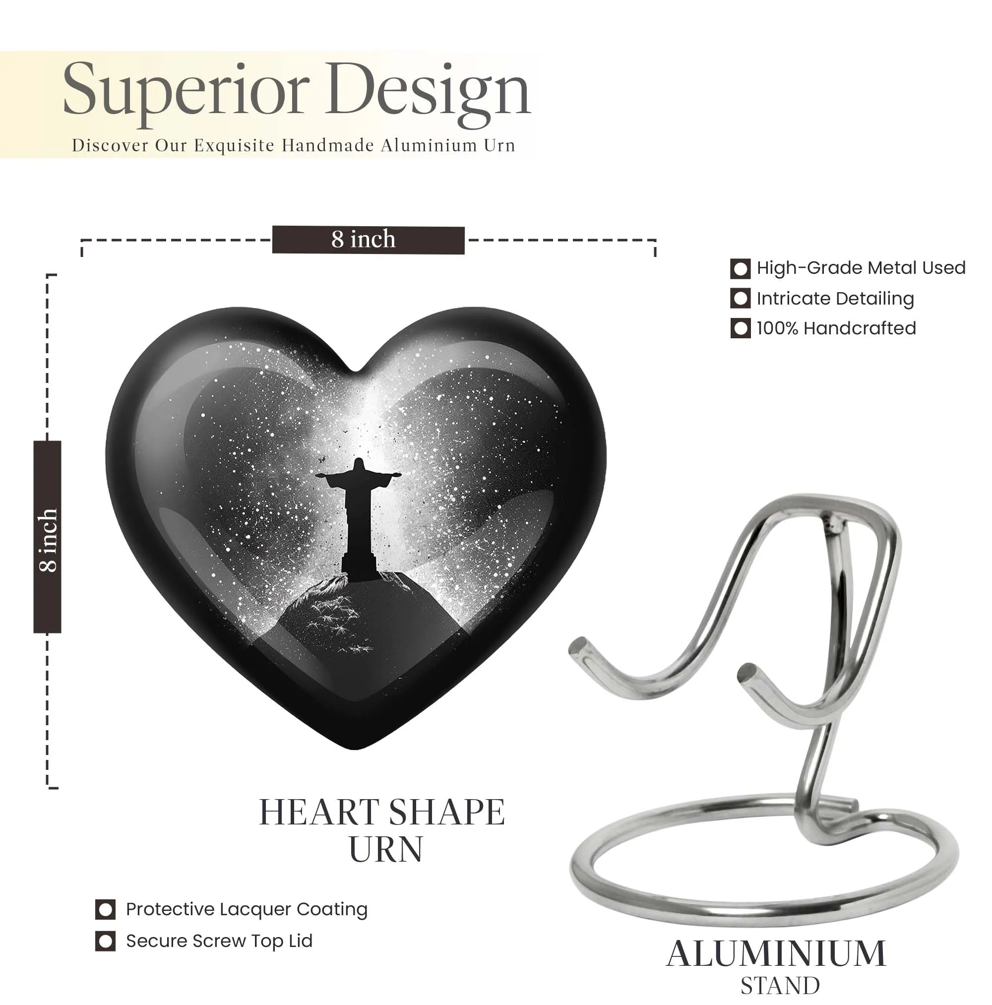 Cross Urn Cremation for Male Ashes - Memorial Heart Urn