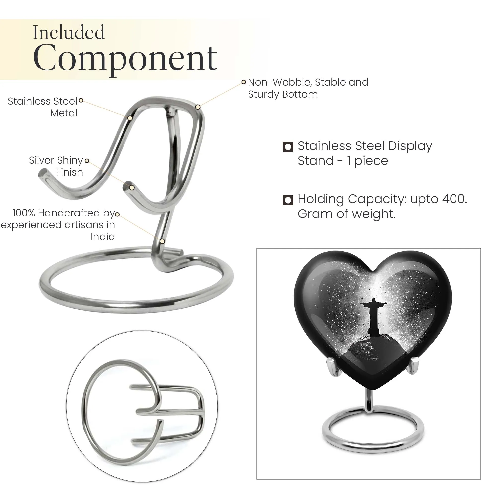 Cross Urn Cremation for Male Ashes - Memorial Heart Urn