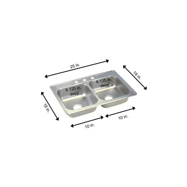 Dayton Drop-In Stainless Steel 25 in. 3-Hole Double Bowl Kitchen Sink