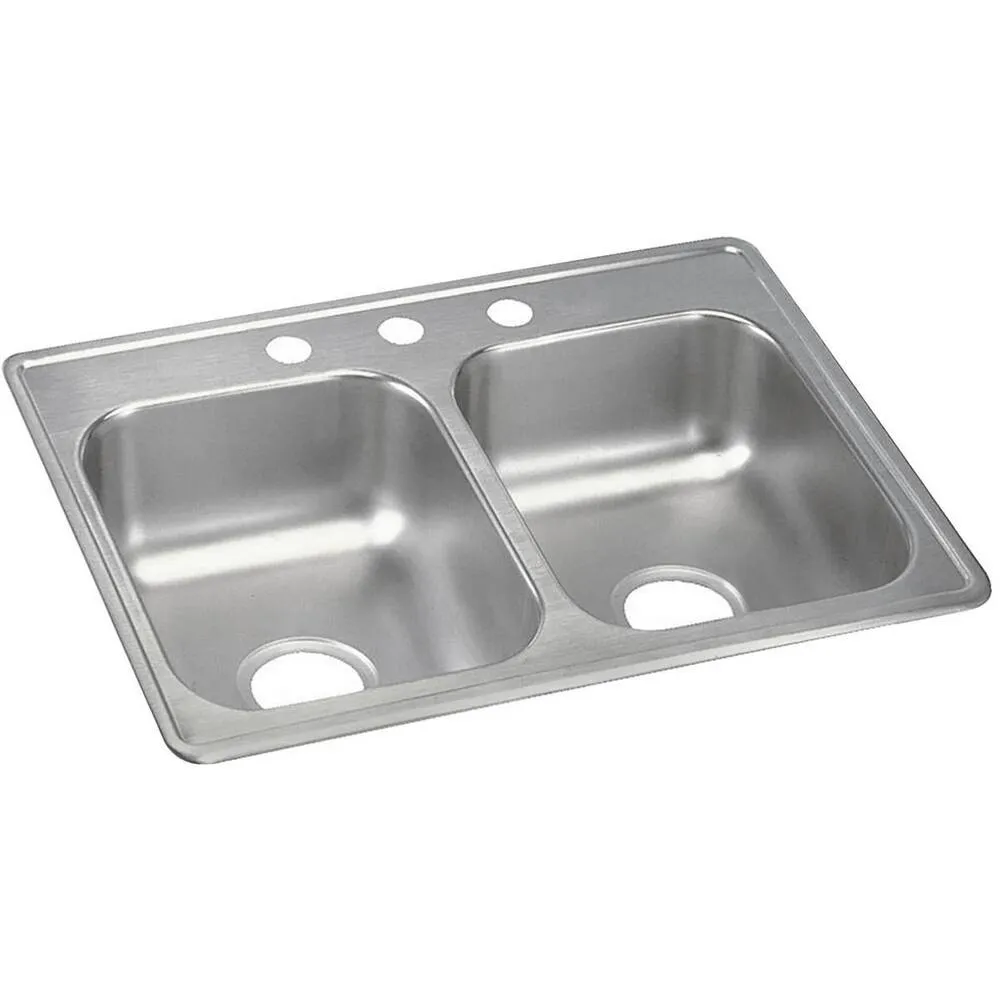 Dayton Drop-In Stainless Steel 25 in. 3-Hole Double Bowl Kitchen Sink