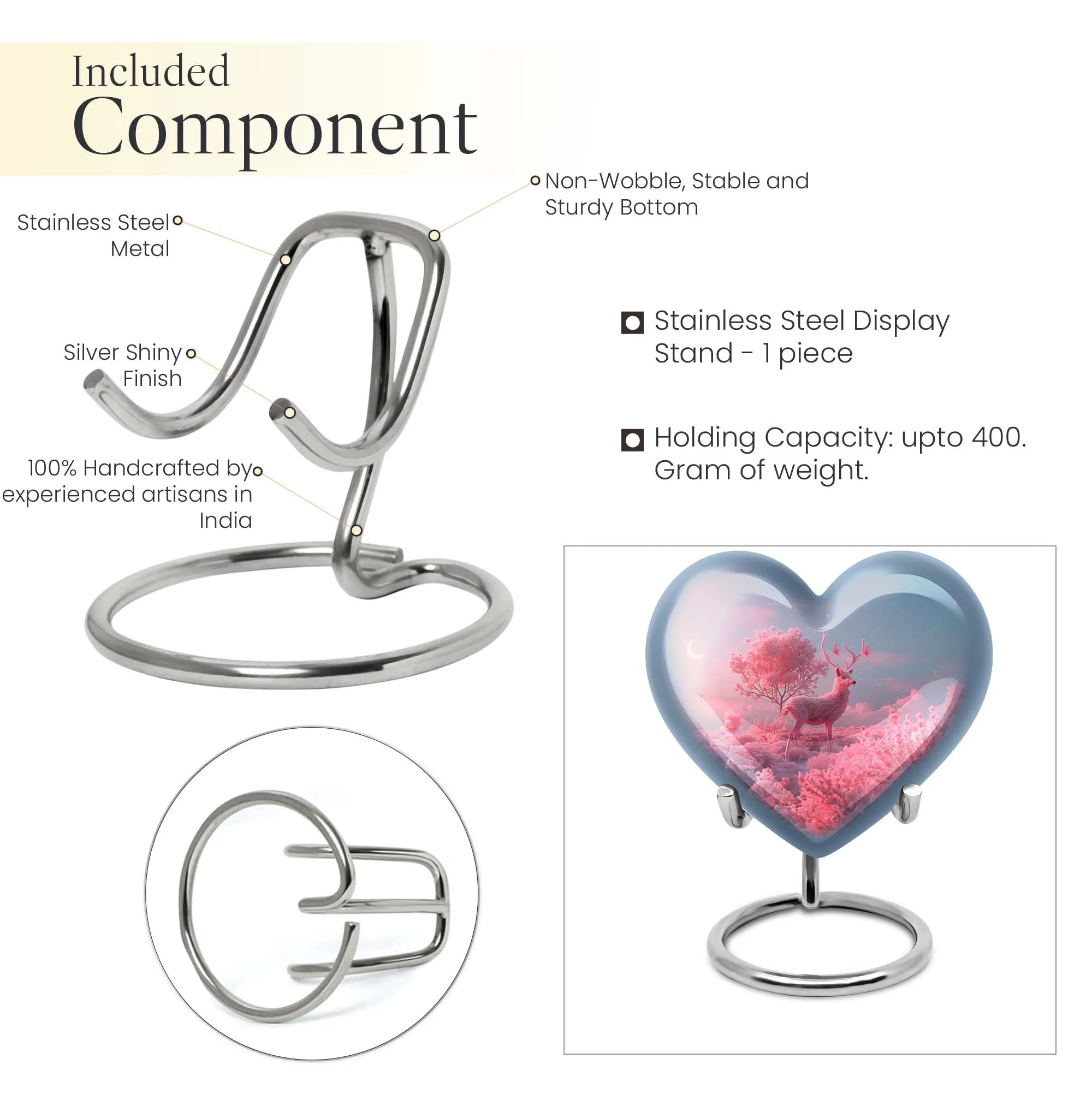 Deer Eternal Rest 10 inch Large, Aluminum Heart Memorial Urn