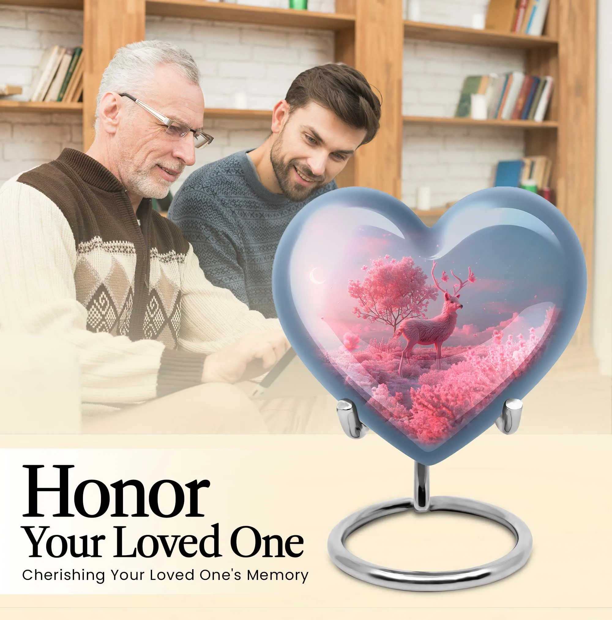 Deer Eternal Rest 10 inch Large, Aluminum Heart Memorial Urn