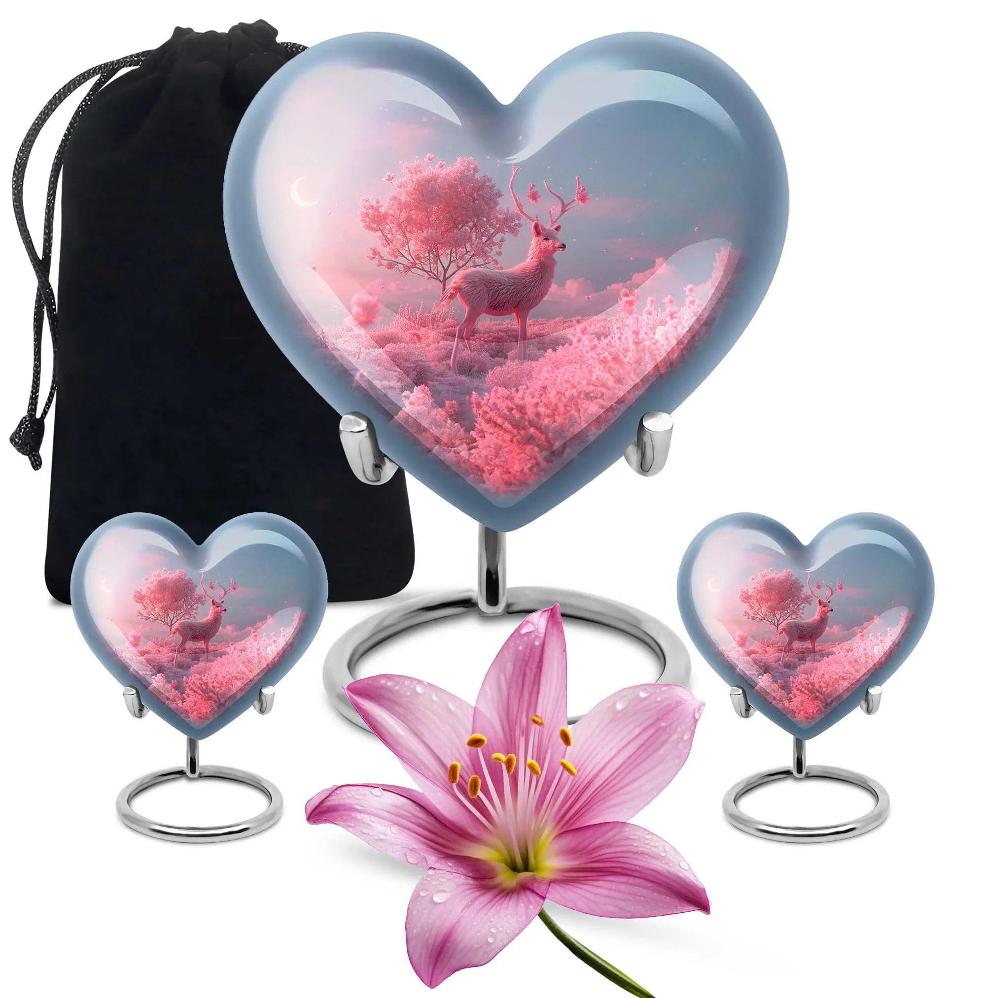 Deer Eternal Rest 10 inch Large, Aluminum Heart Memorial Urn