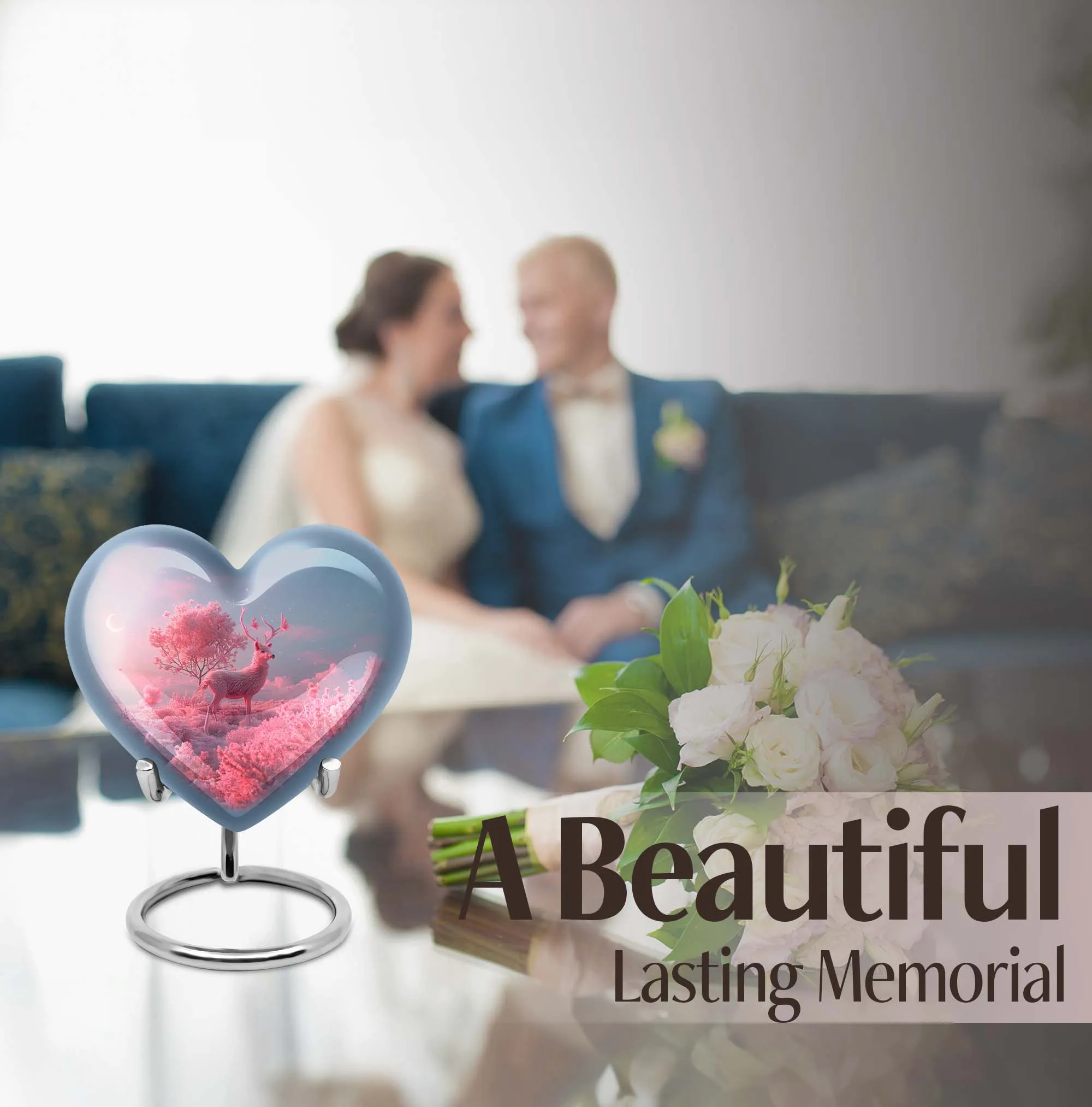 Deer Eternal Rest 10 inch Large, Aluminum Heart Memorial Urn