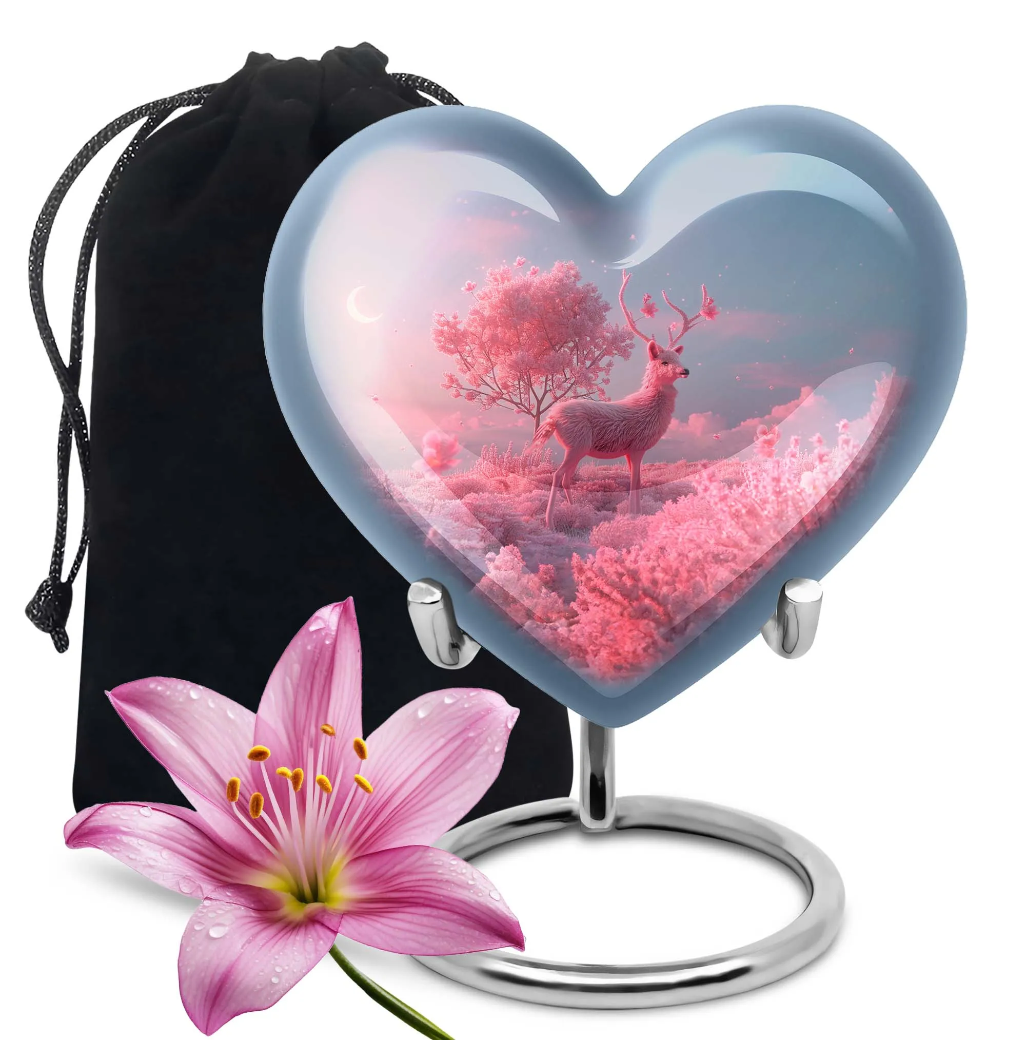 Deer Eternal Rest 10 inch Large, Aluminum Heart Memorial Urn