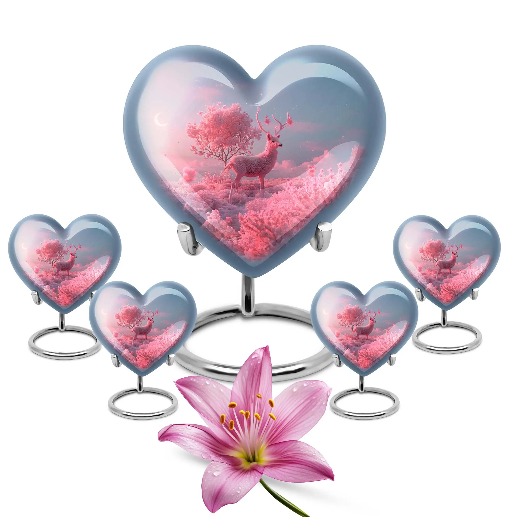 Deer Eternal Rest 10 inch Large, Aluminum Heart Memorial Urn