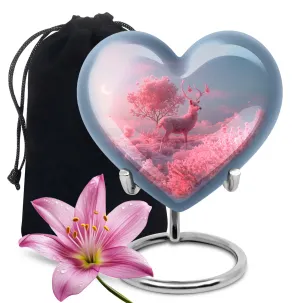 Deer Eternal Rest 10 inch Large, Aluminum Heart Memorial Urn
