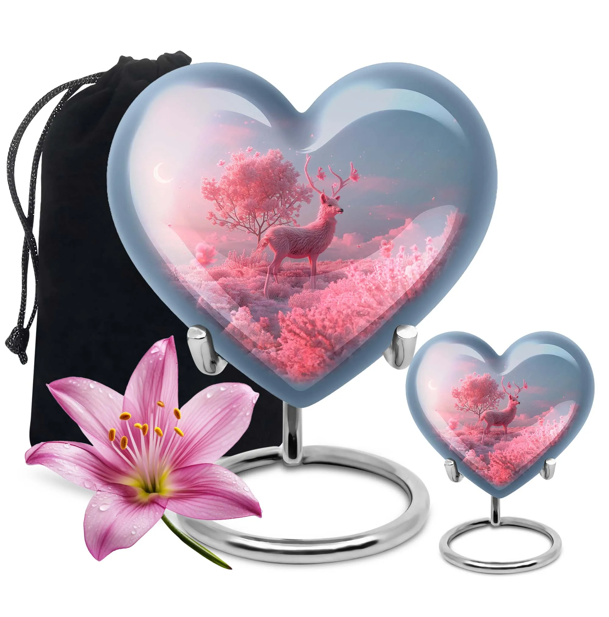 Deer Eternal Rest 10 inch Large, Aluminum Heart Memorial Urn