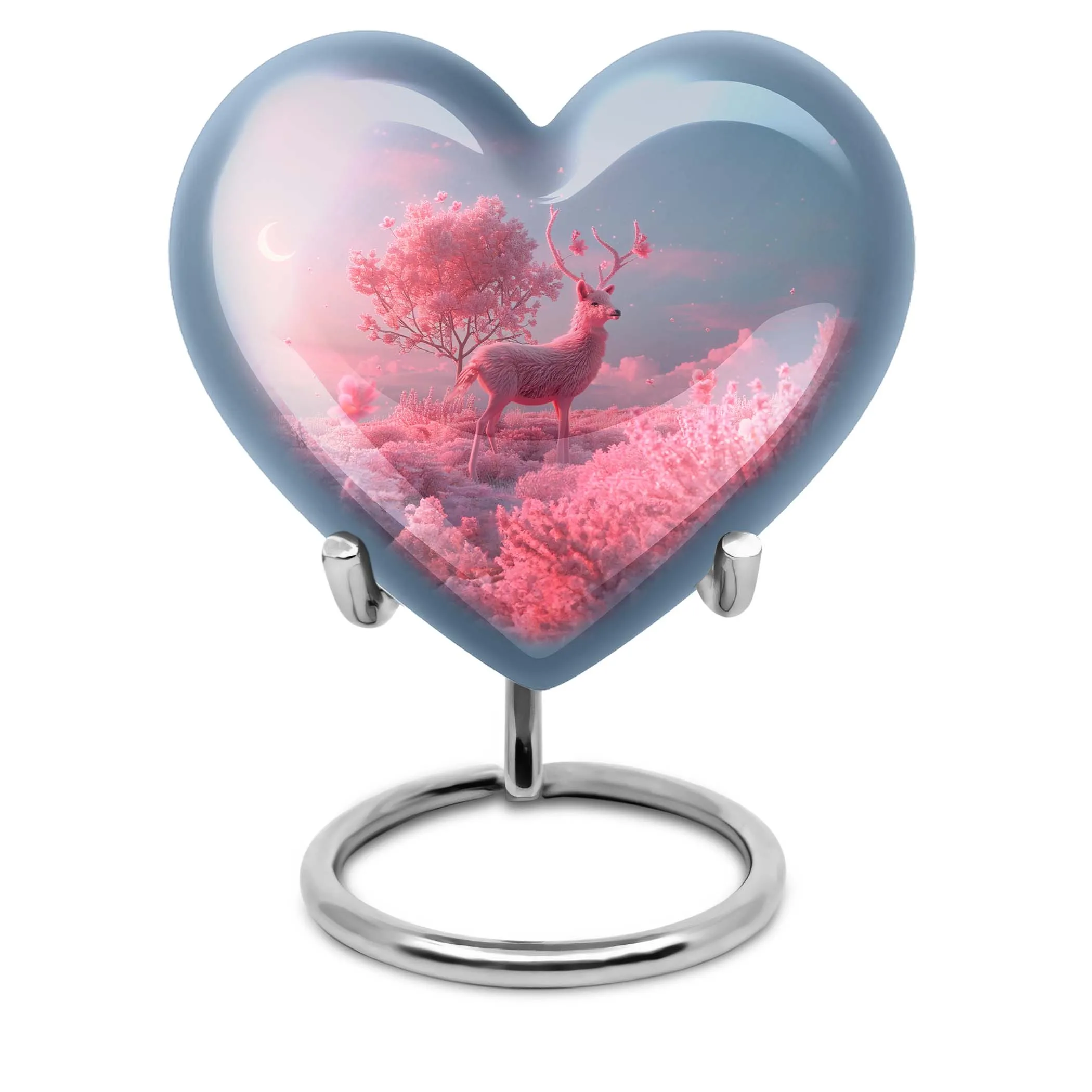 Deer Eternal Rest 10 inch Large, Aluminum Heart Memorial Urn