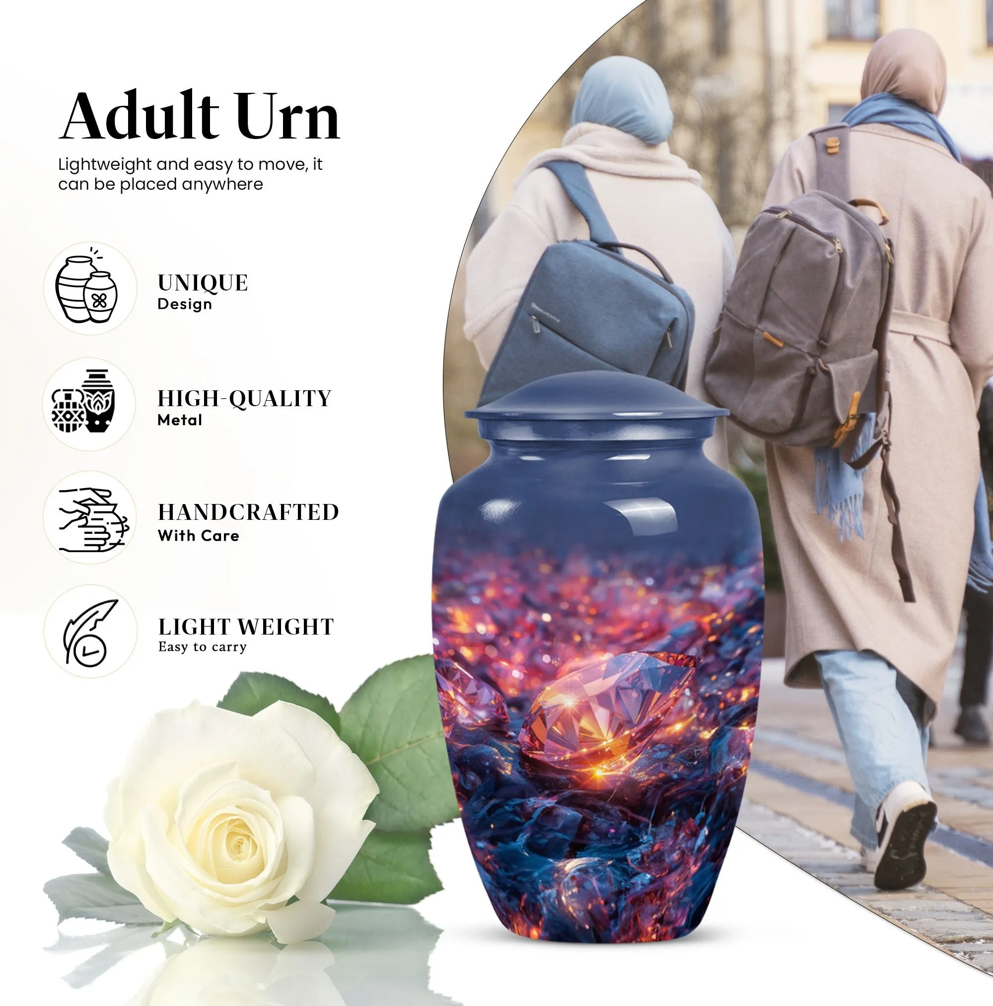 Diamond Custom Urn for Human Ashes Cherished Memorials