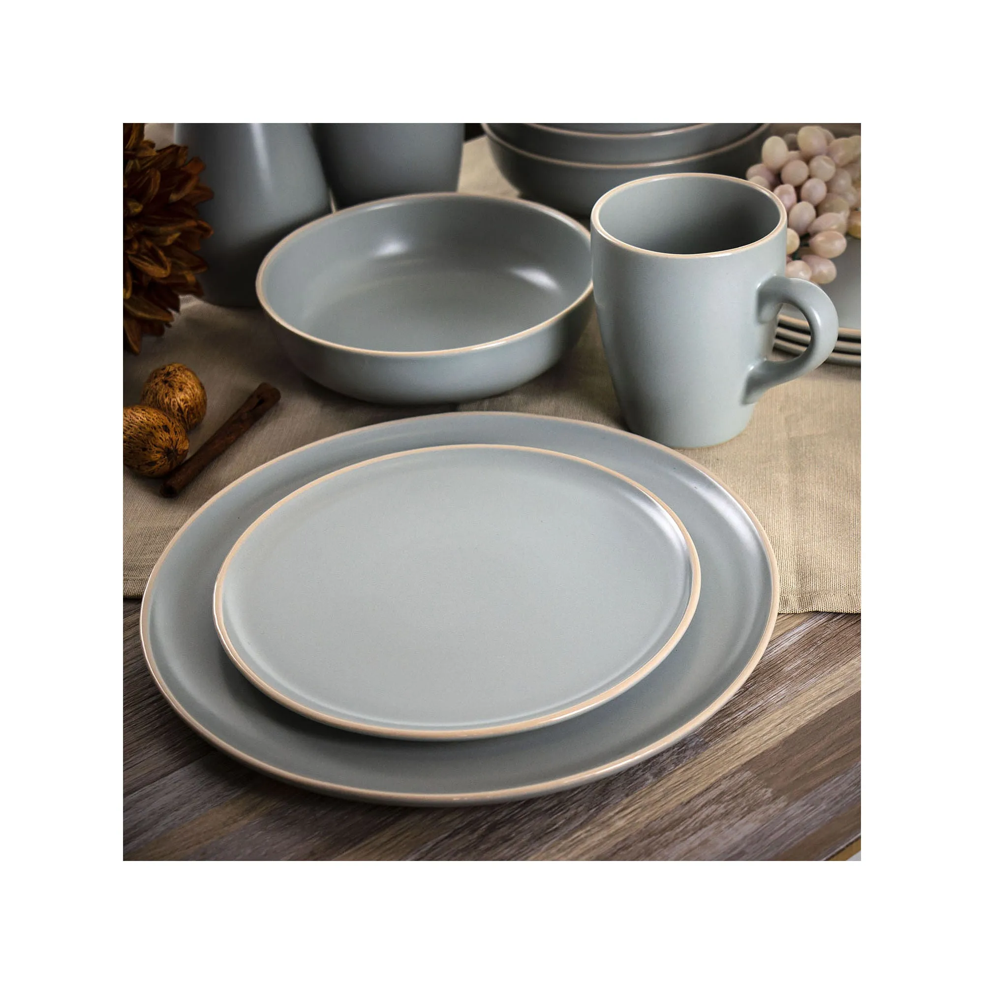 Elama 16-Pc. Stoneware Dinnerware Set 975114543M - LT GRAY ONE SIZE