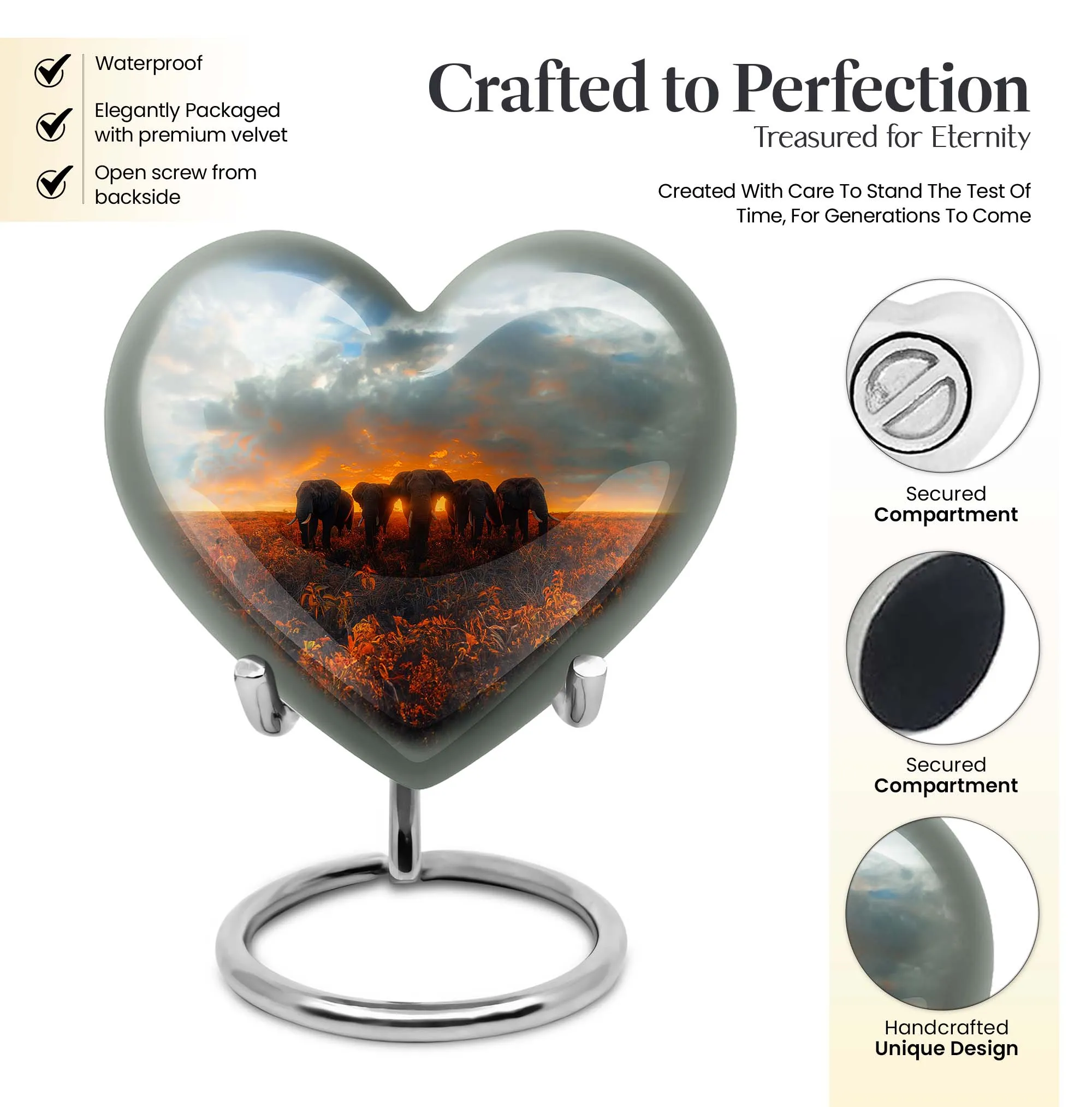 Elephant Family Memorial Urn: Keepsake Cremation Urn For Ashes