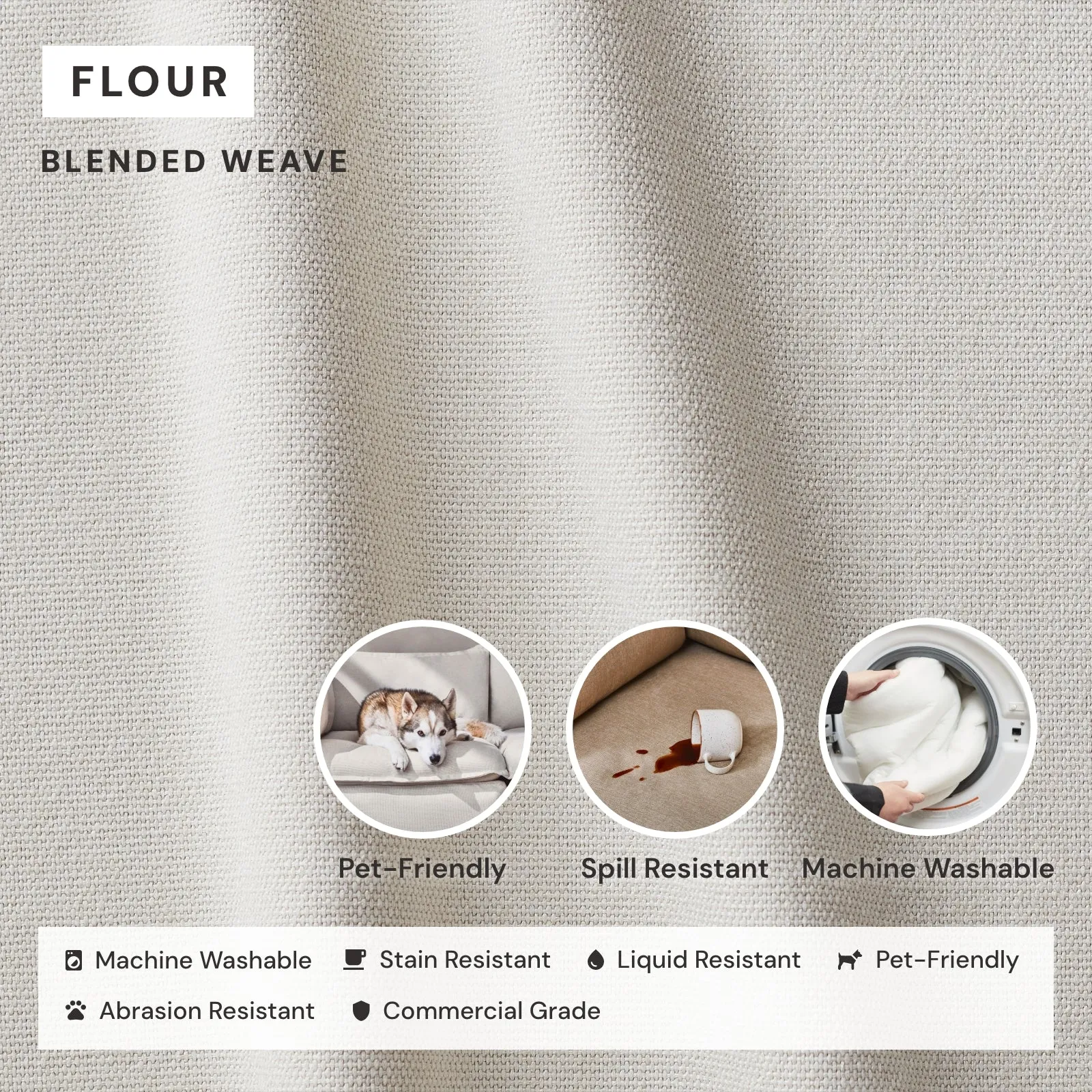Elevate Comfort Layer Set for 5-Seater Open-Ends Corner Sectional   Ottoman | Blended Weave in Flour