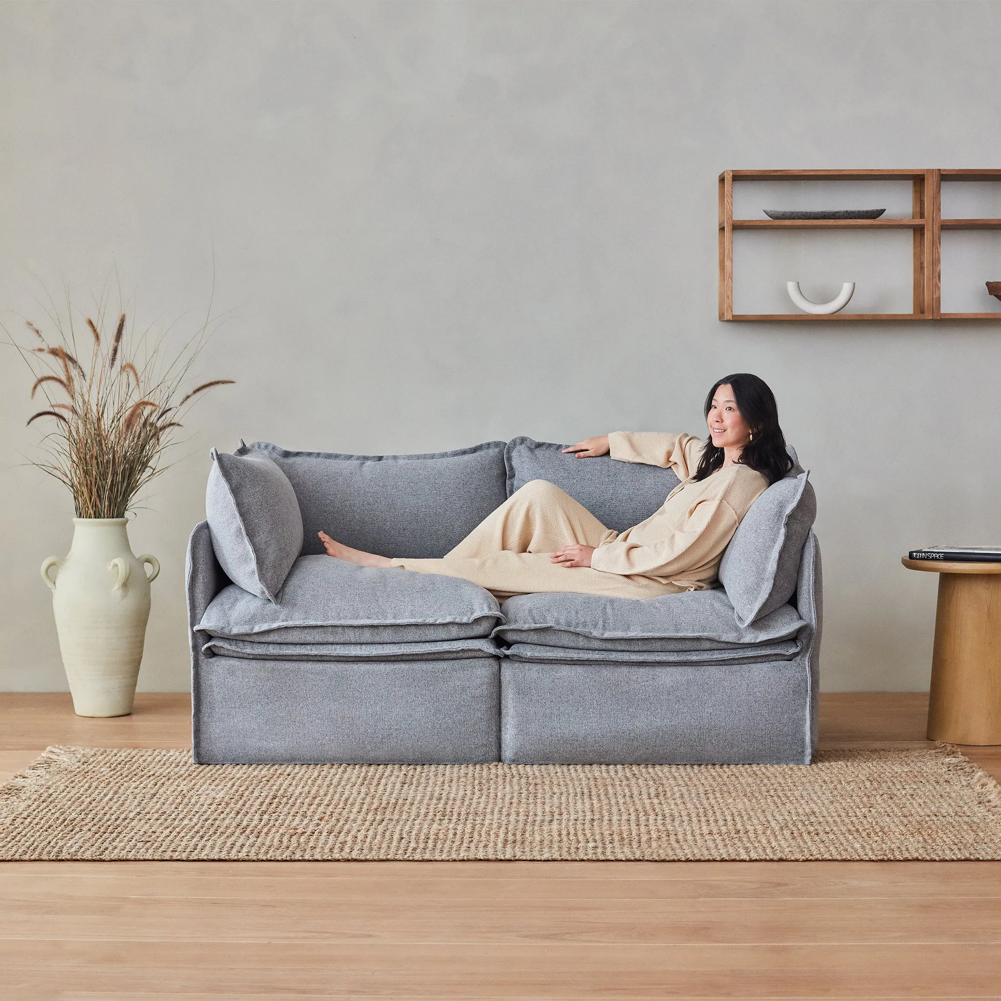 Elevate Comfort Layer Set for 7-Seater Open-Ends Corner Sectional   Bench Ottoman | Plush Weave in Eggshell