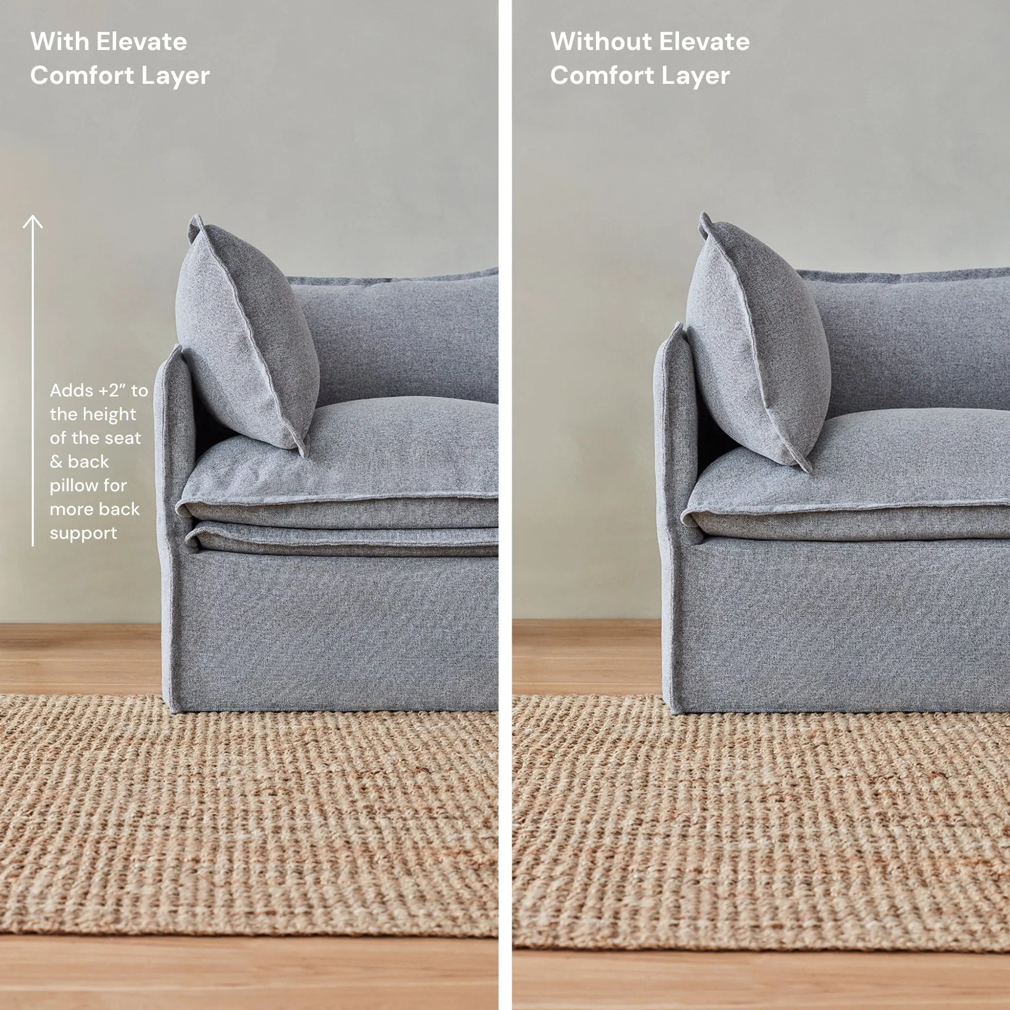 Elevate Comfort Layer Set for 7-Seater Open-Ends Corner Sectional   Bench Ottoman | Plush Weave in Eggshell