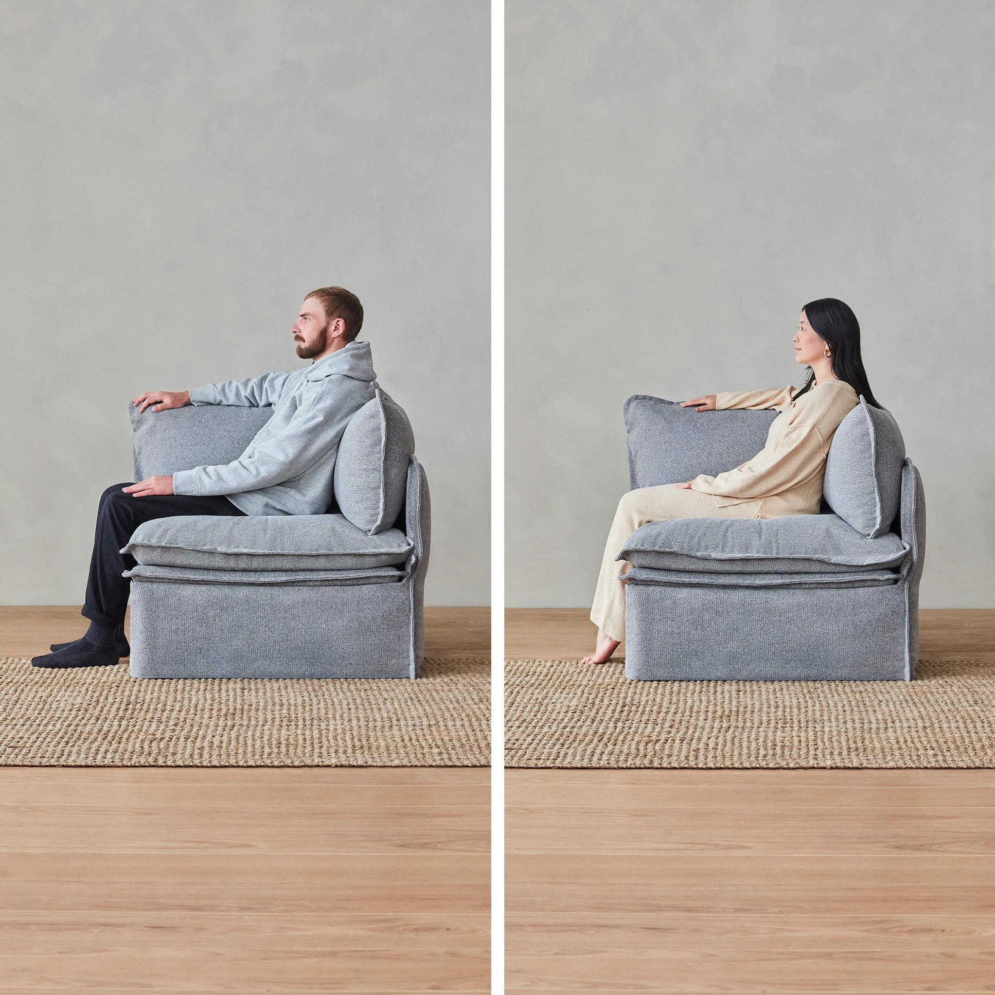 Elevate Comfort Layer Set for 7-Seater Open-Ends Corner Sectional   Bench Ottoman | Plush Weave in Eggshell