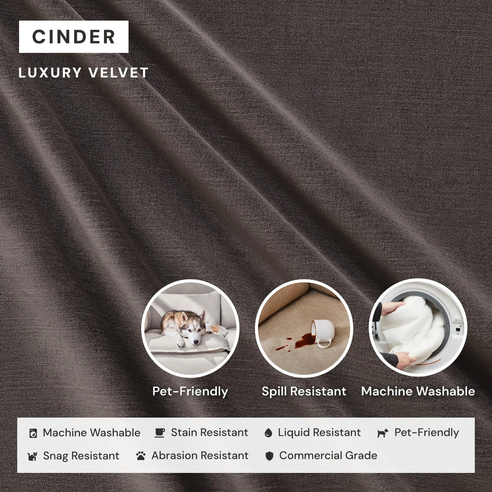 Elevate Comfort Layer Set for 7-Seater Open-Ends U-Sectional | Luxury Velvet in Cinder