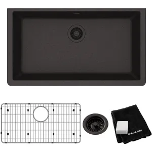 Elkay ELGRU13322BK0C Quartz Classic 33" Single Bowl Undermount Sink Kit, Black