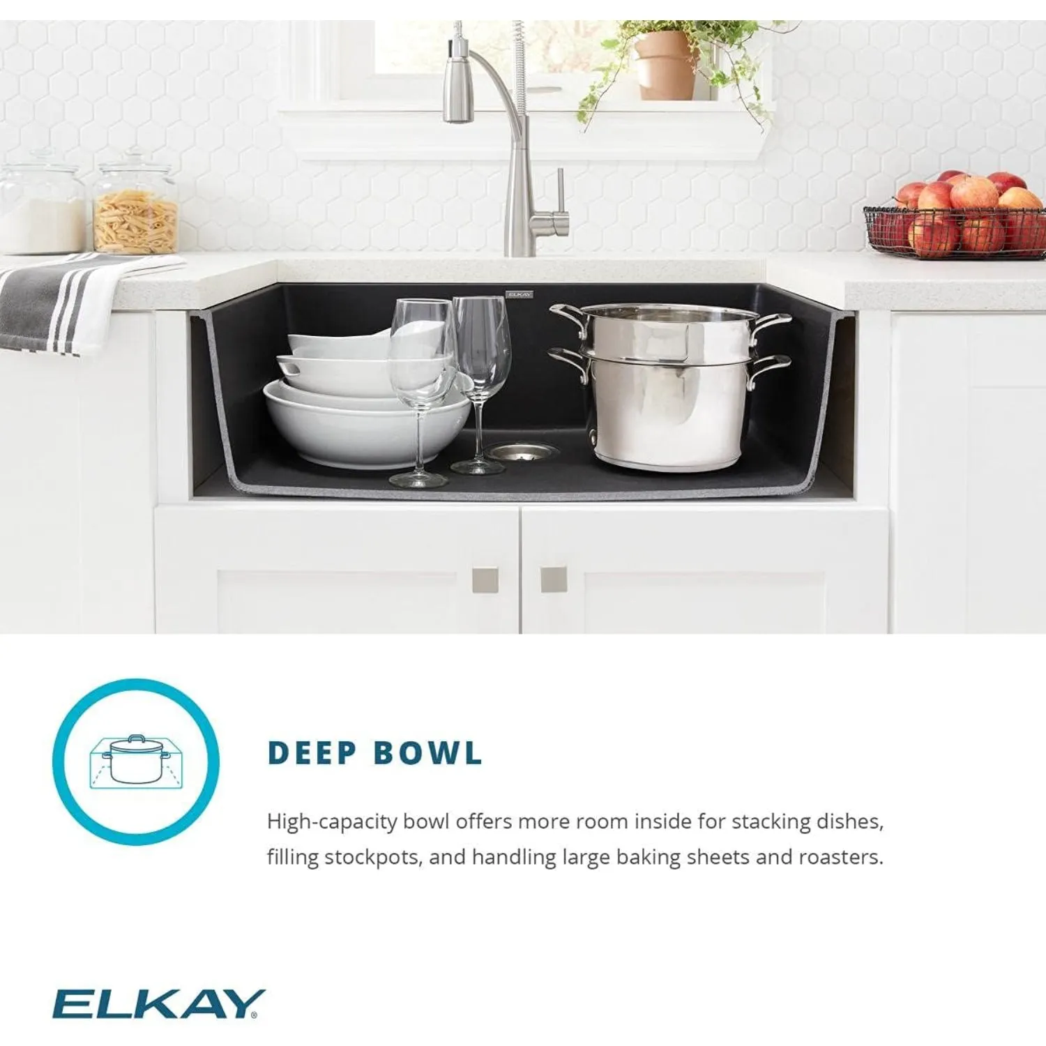 Elkay ELGRU13322BK0C Quartz Classic 33" Single Bowl Undermount Sink Kit, Black