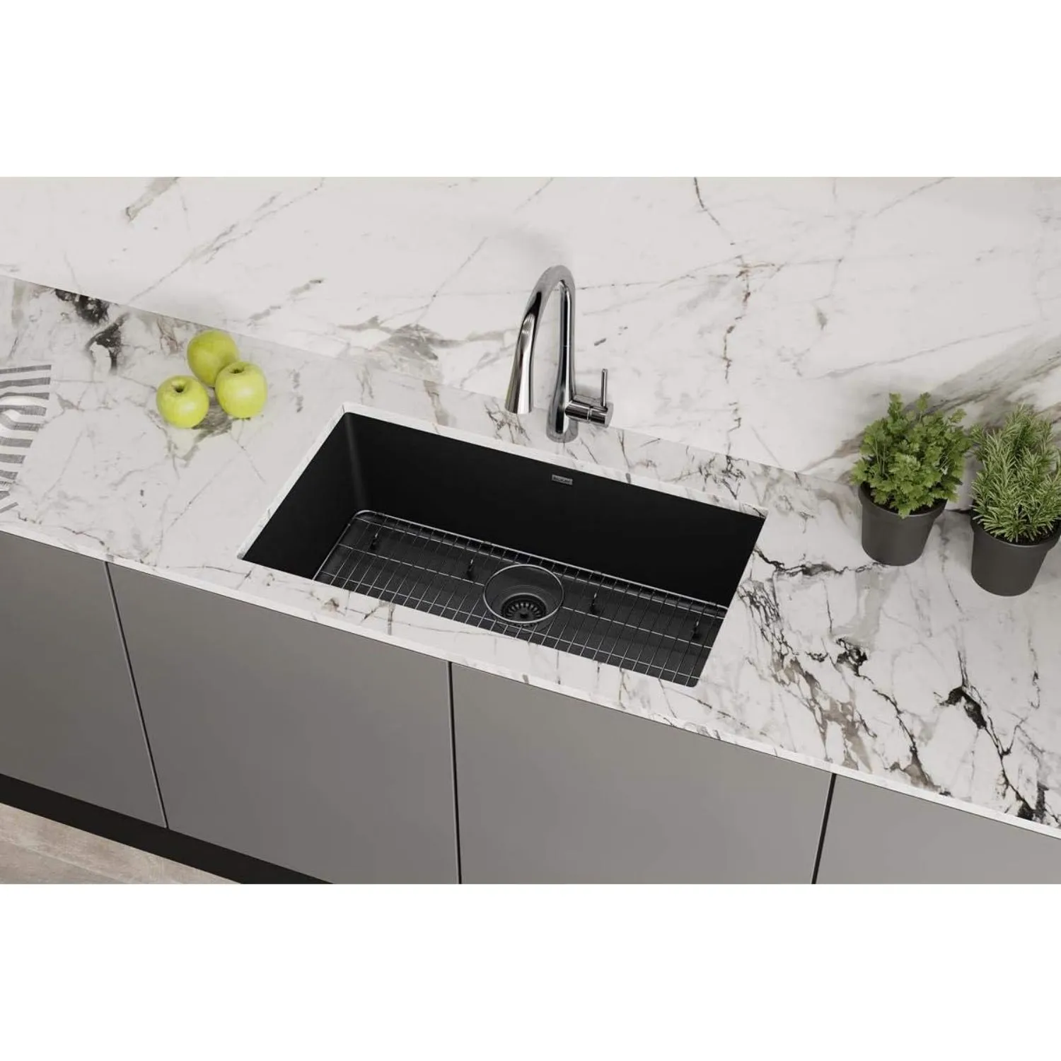 Elkay ELGRU13322BK0C Quartz Classic 33" Single Bowl Undermount Sink Kit, Black