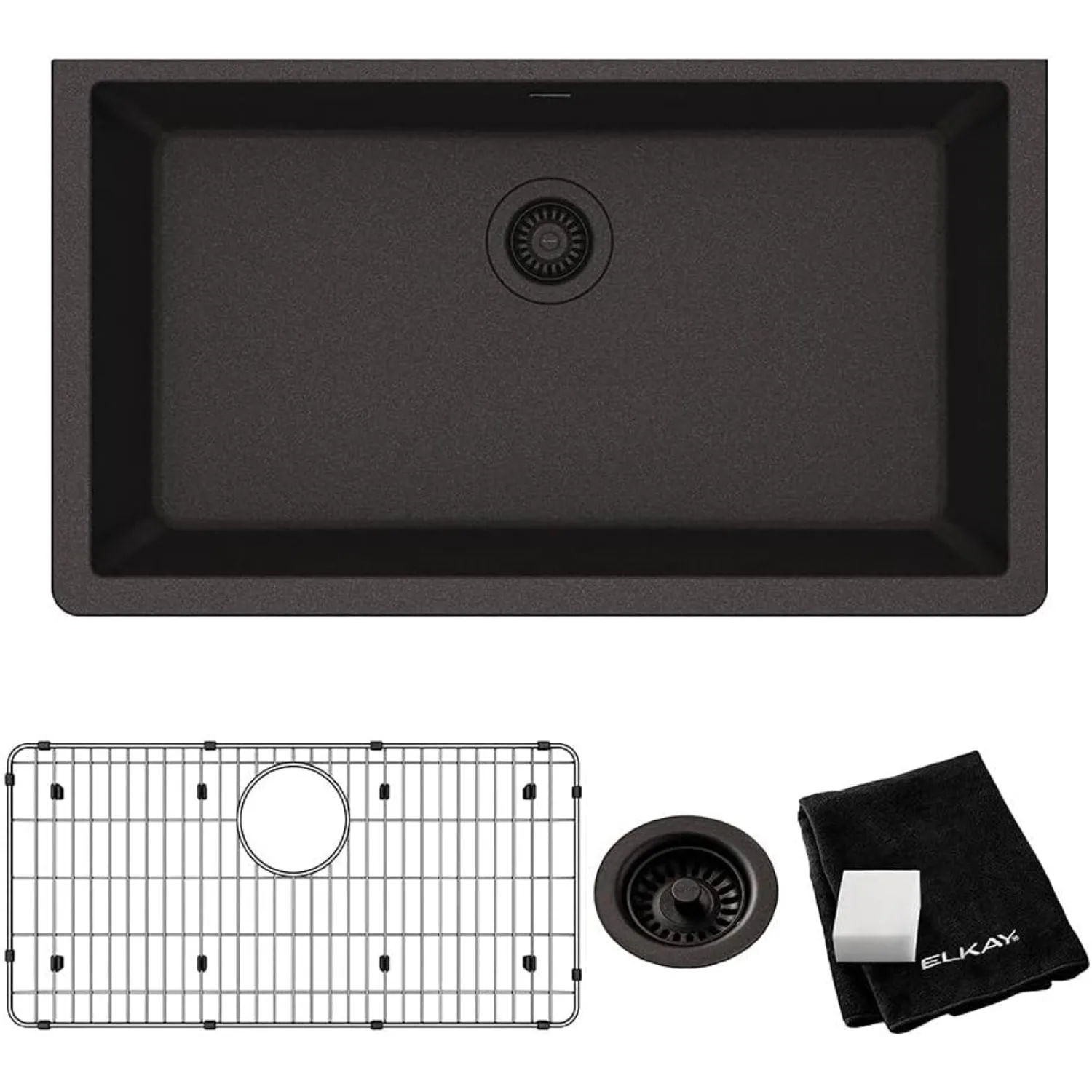 Elkay ELGRU13322BK0C Quartz Classic 33" Single Bowl Undermount Sink Kit, Black