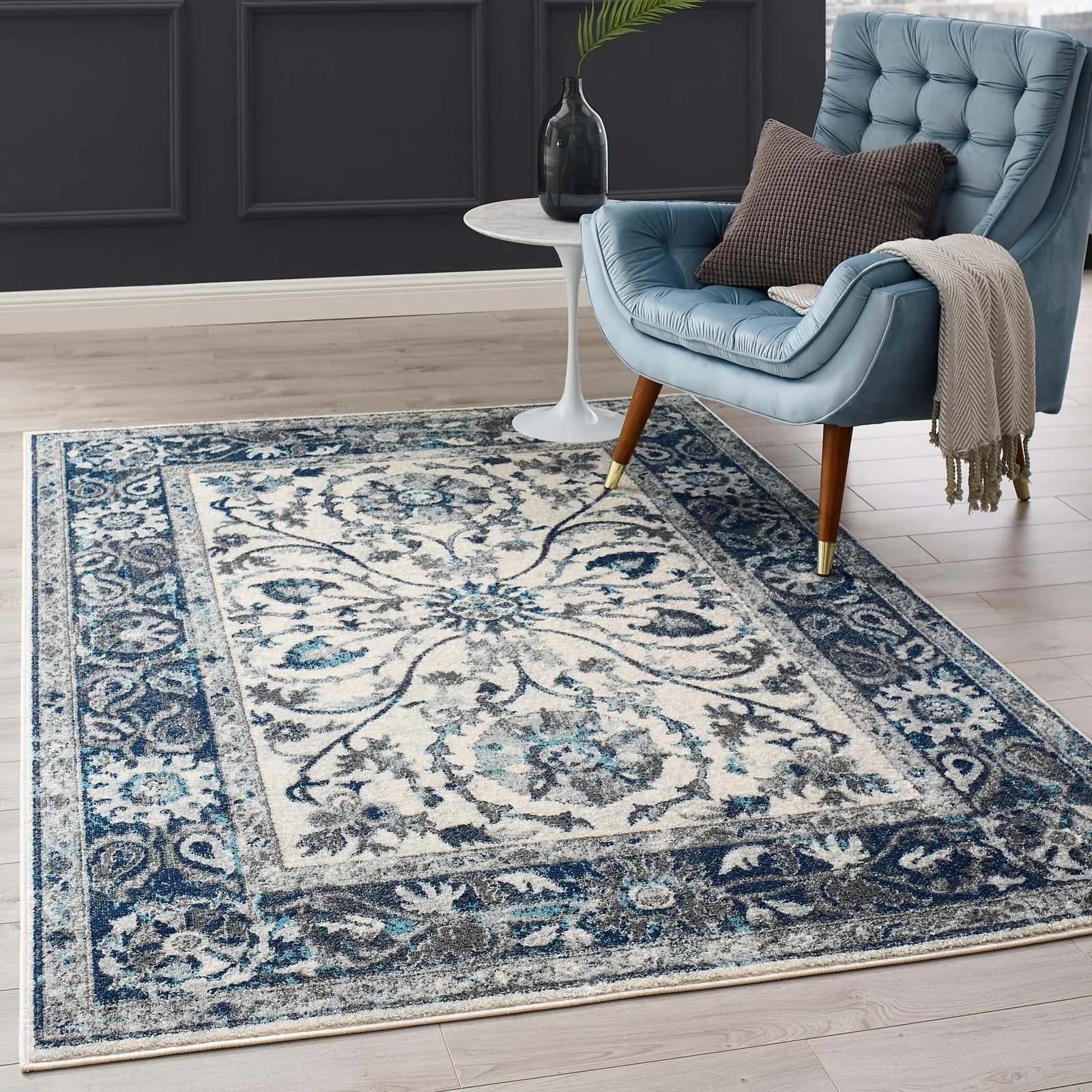 Entourage Samira Distressed Vintage Floral Vintage Medallion Area Rug by Modway