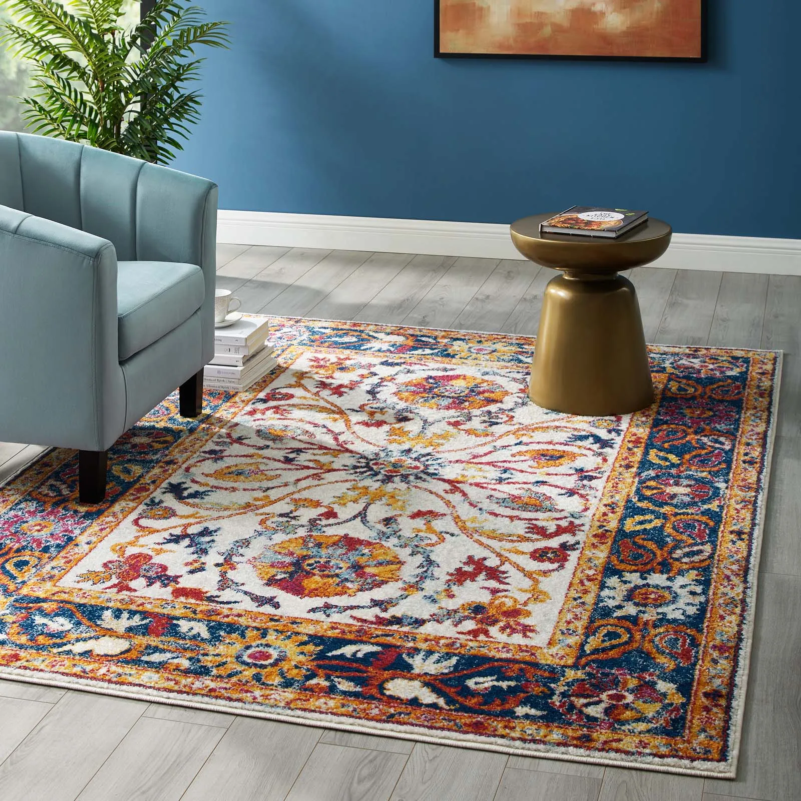 Entourage Samira Distressed Vintage Floral Vintage Medallion Area Rug by Modway