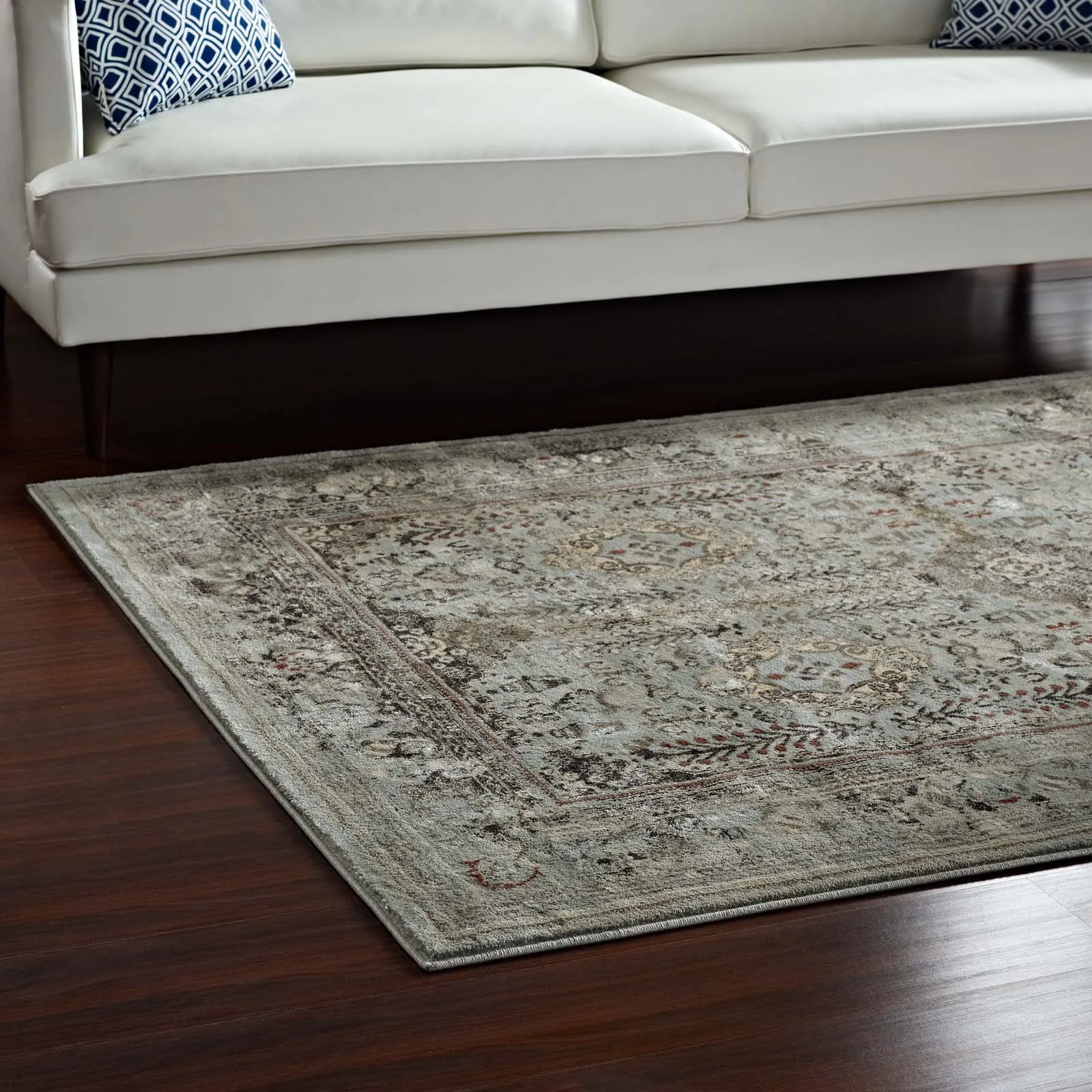 Enye Distressed Vintage Floral Lattice Area Rug by Modway