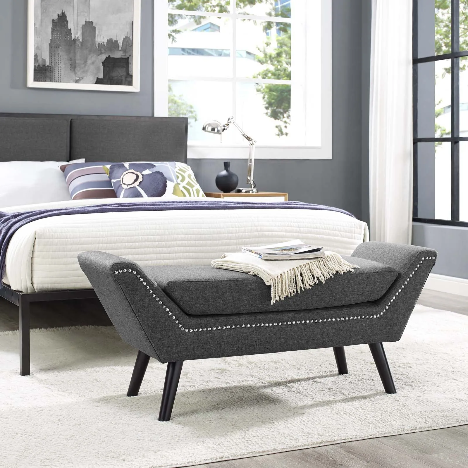 Gambol Upholstered Fabric Bench by Modway