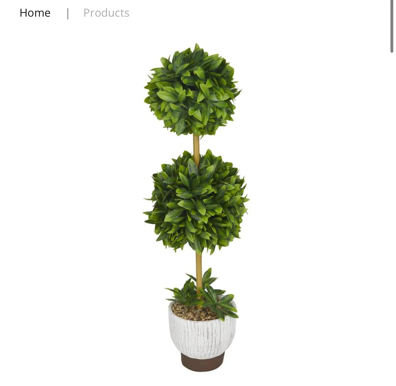 GREEN FAUX FOLIAGE BOXWOOD BALL TOPIARY WITH WHITE CEMENT POT, 9" X 8" X 27"