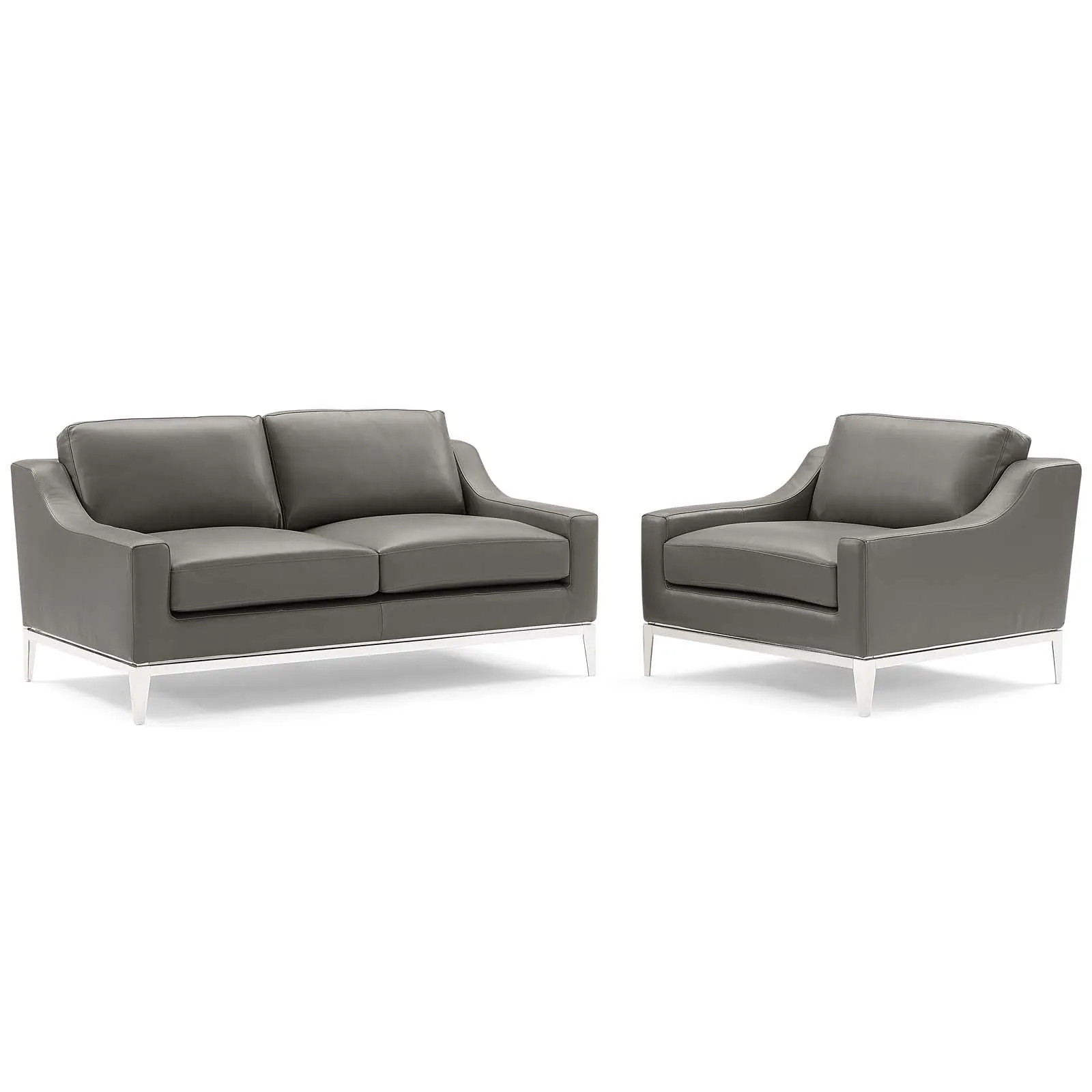 Harness Stainless Steel Base Leather Loveseat & Armchair Set by Modway