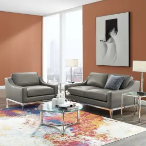 Harness Stainless Steel Base Leather Loveseat & Armchair Set by Modway