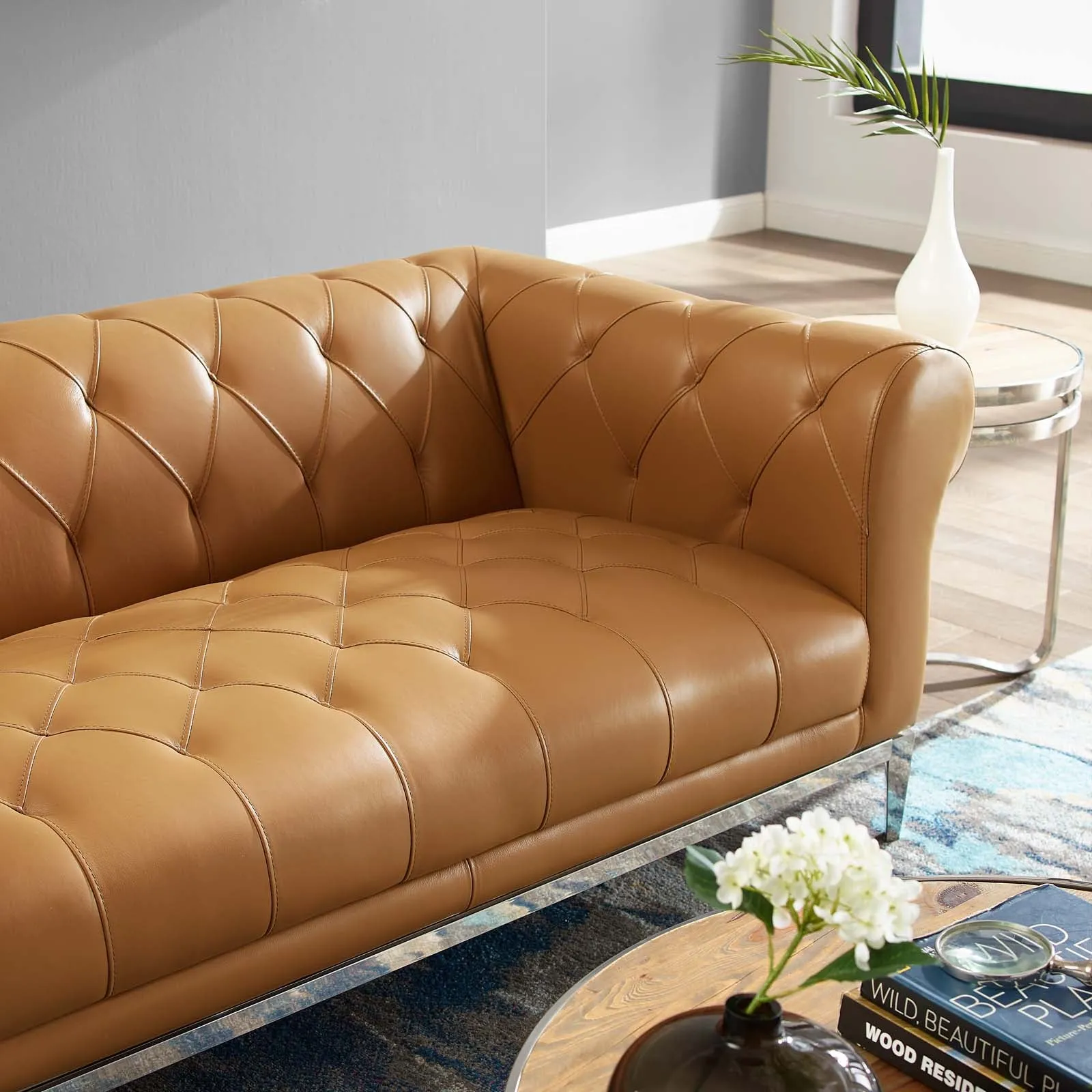 Idyll Tufted Button Upholstered Leather Chesterfield Loveseat by Modway